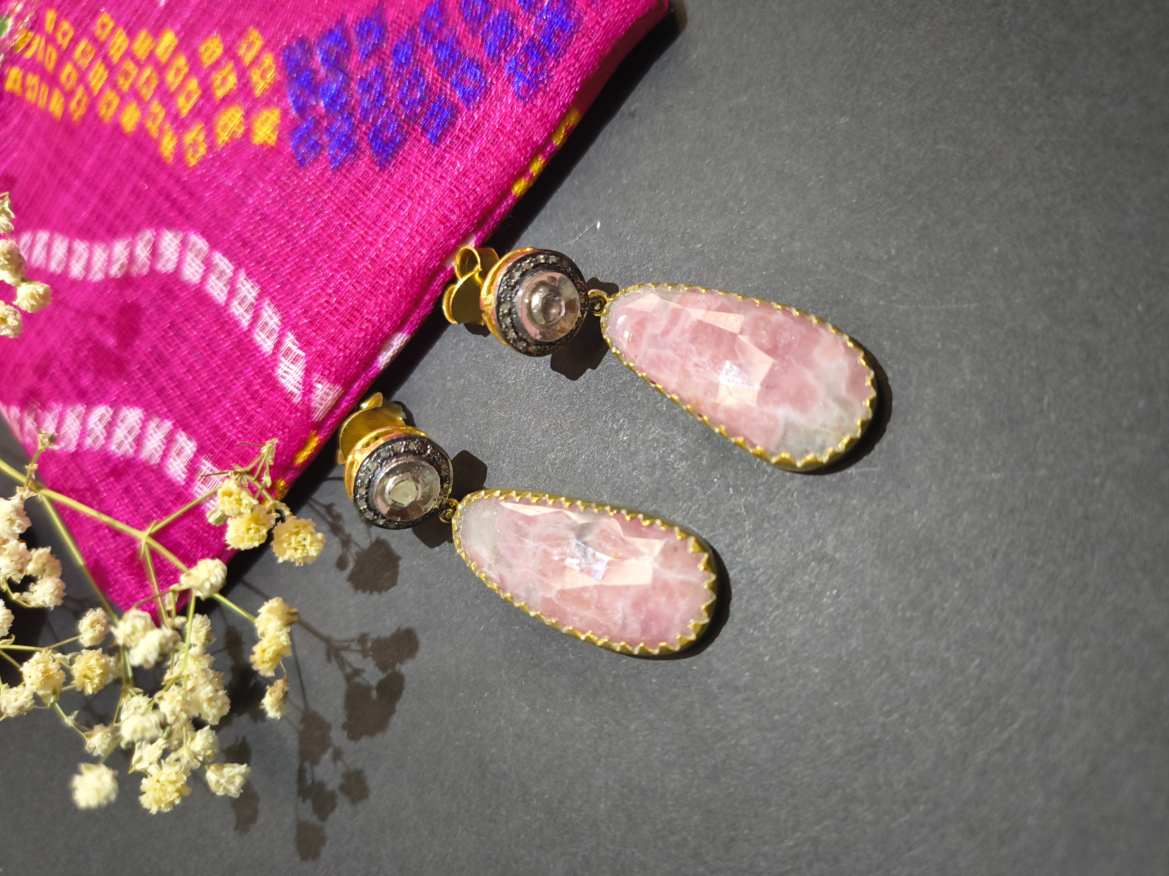 Pink Stone Drop Earrings