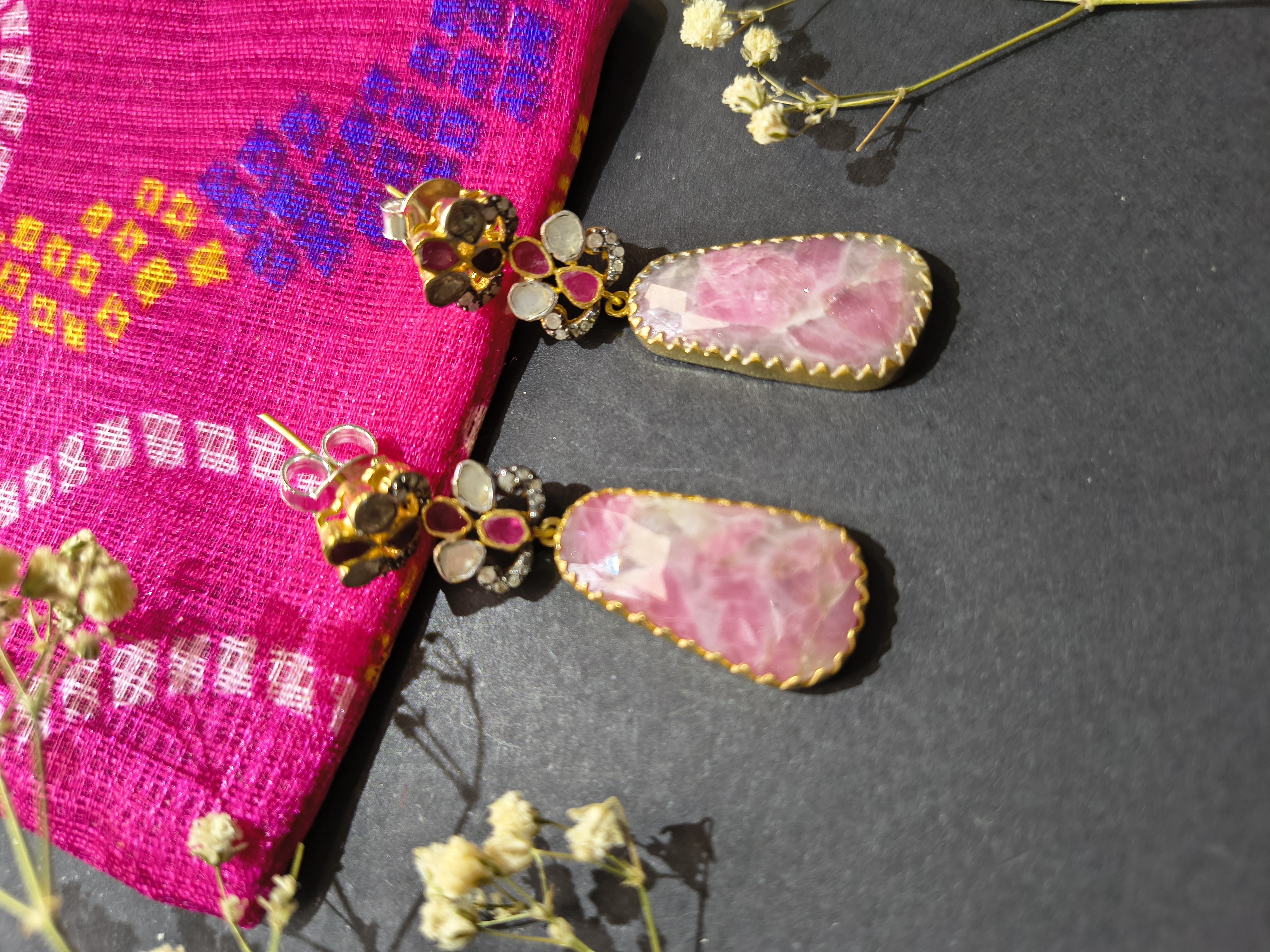 Pink Gemstone Drop Earrings