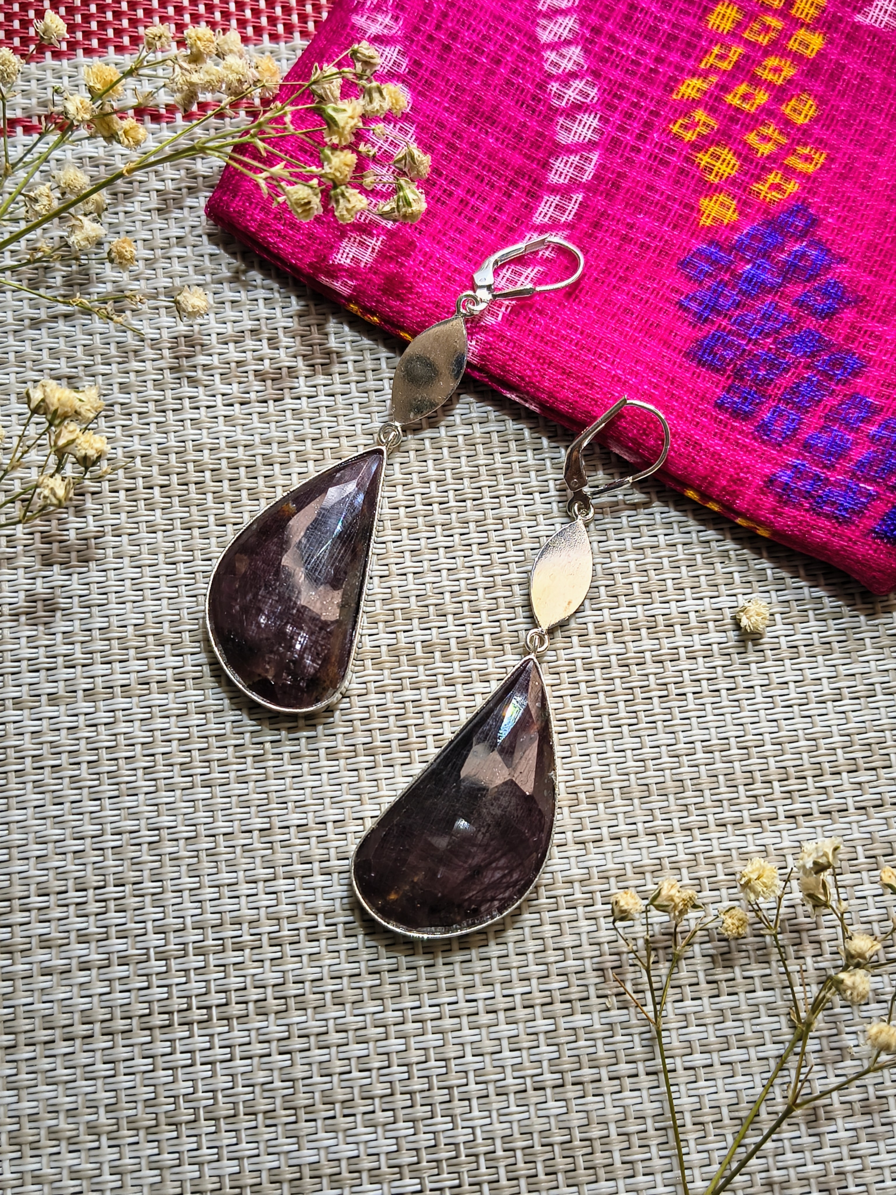 Bronze gold with glossy dark brown sapphire Earrings