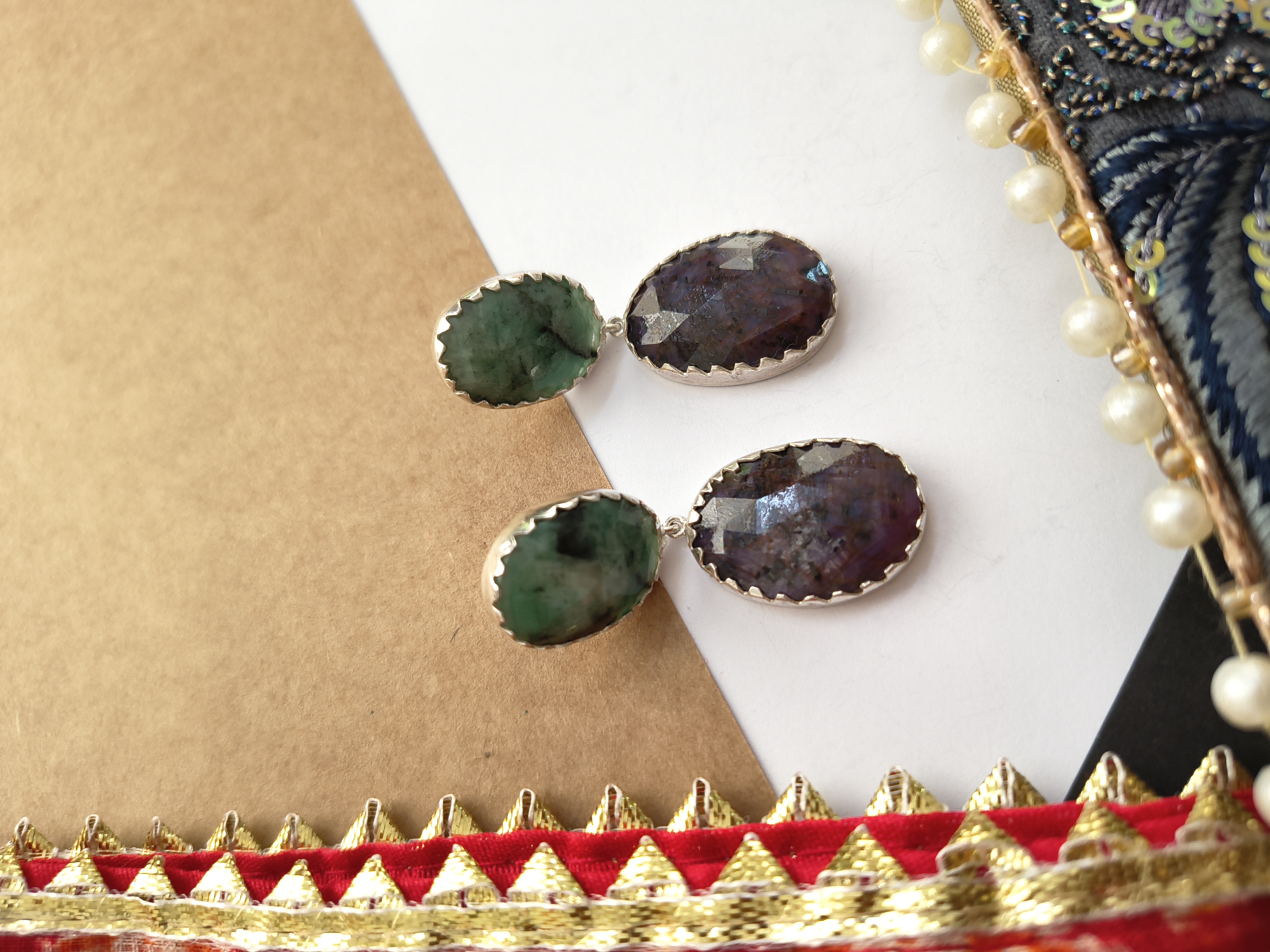Dual Stone Dangle Earrings