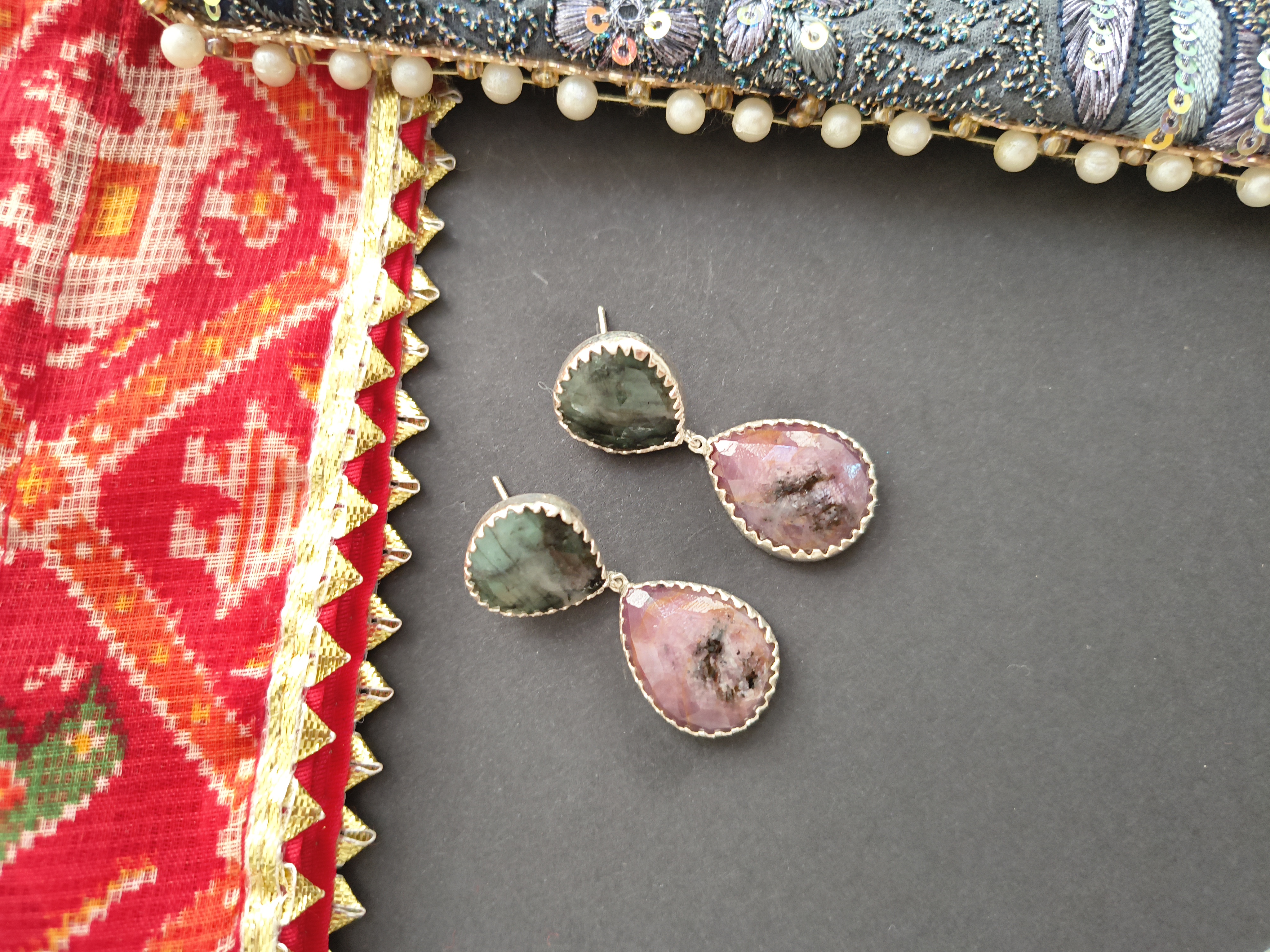 green and pink sapphire Earrings