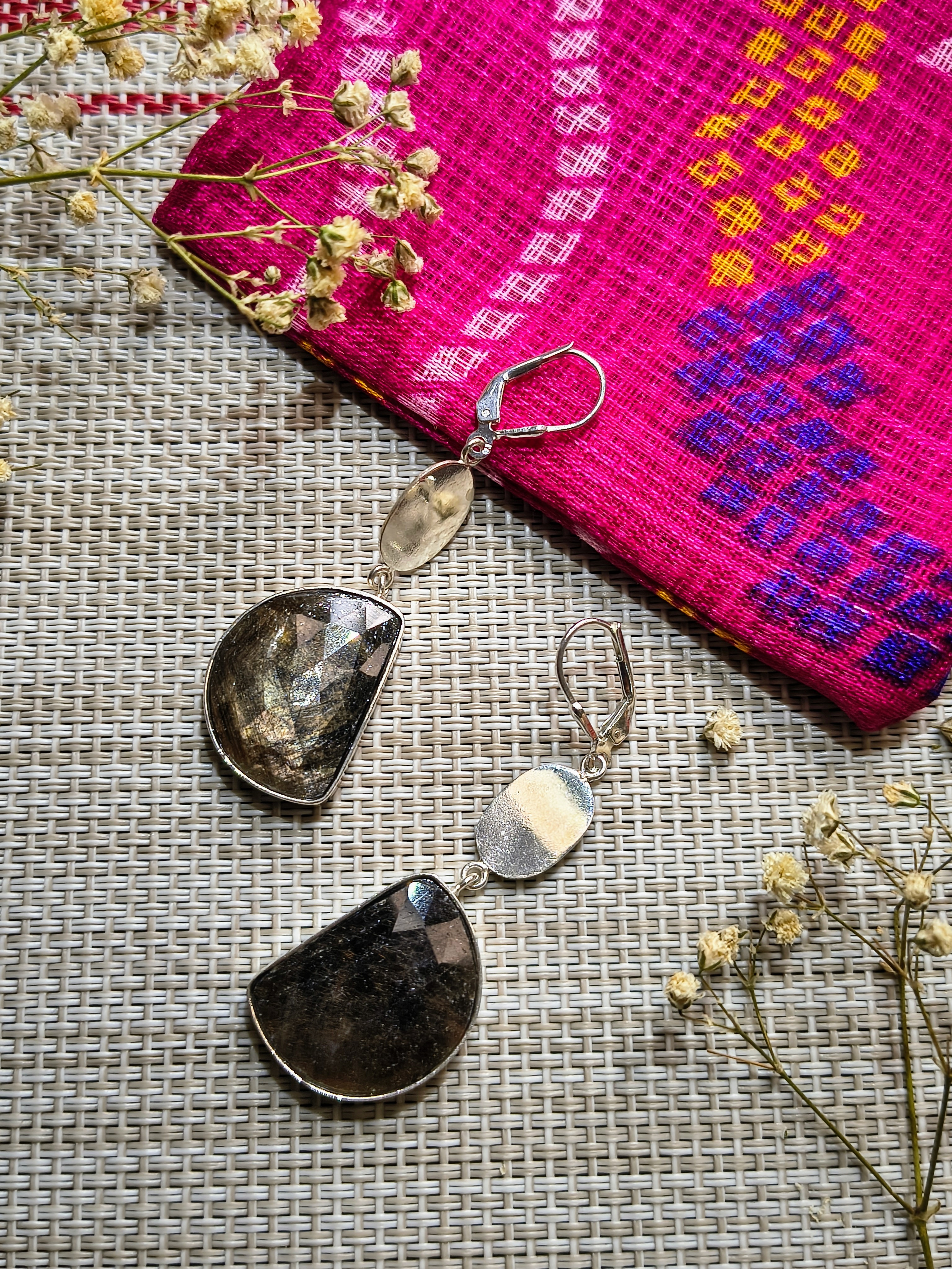 Silver and black sapphire Earrings