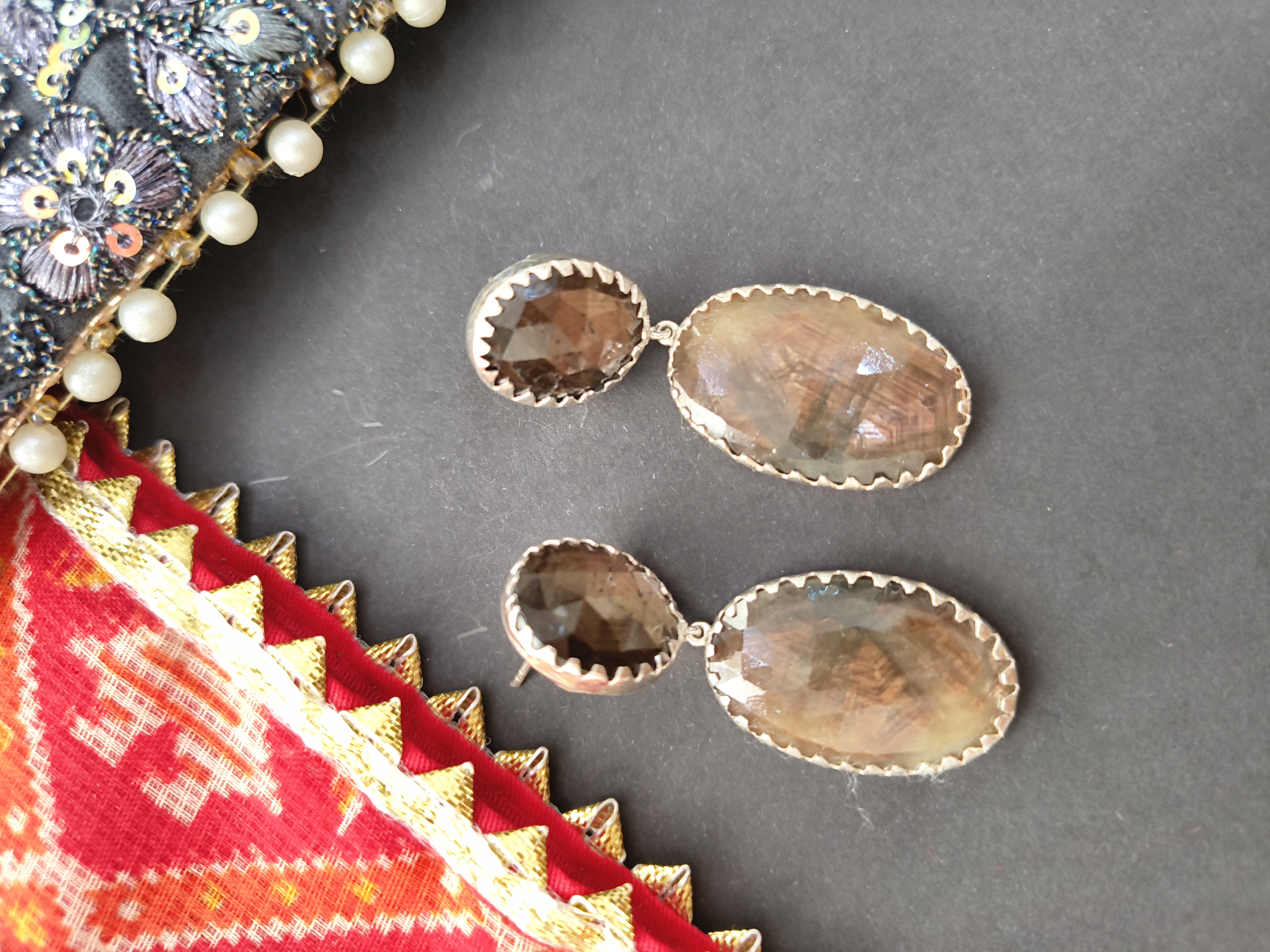 Brown Gemstone Drop Earrings