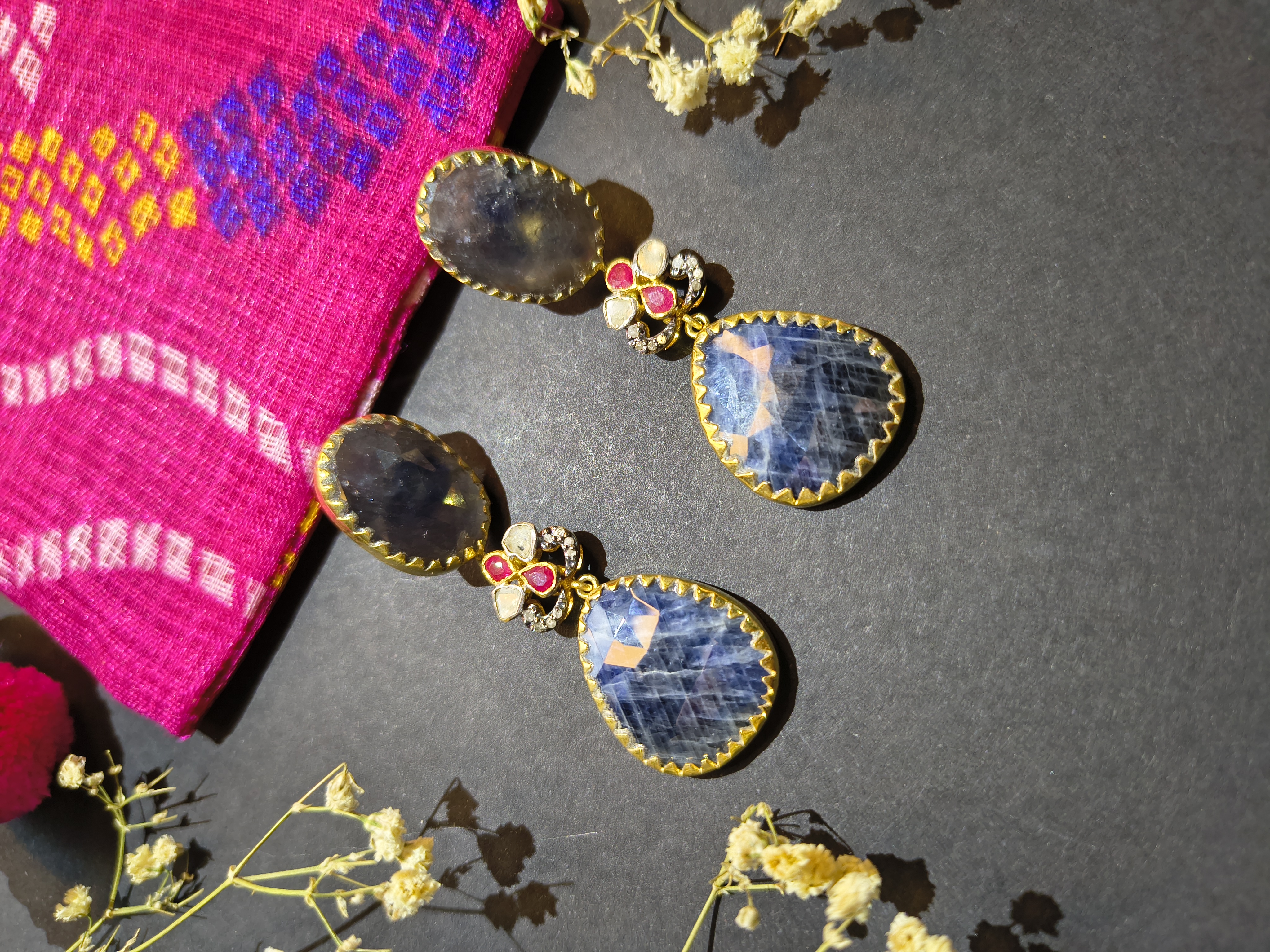 Blue Gemstone Dangle Earrings