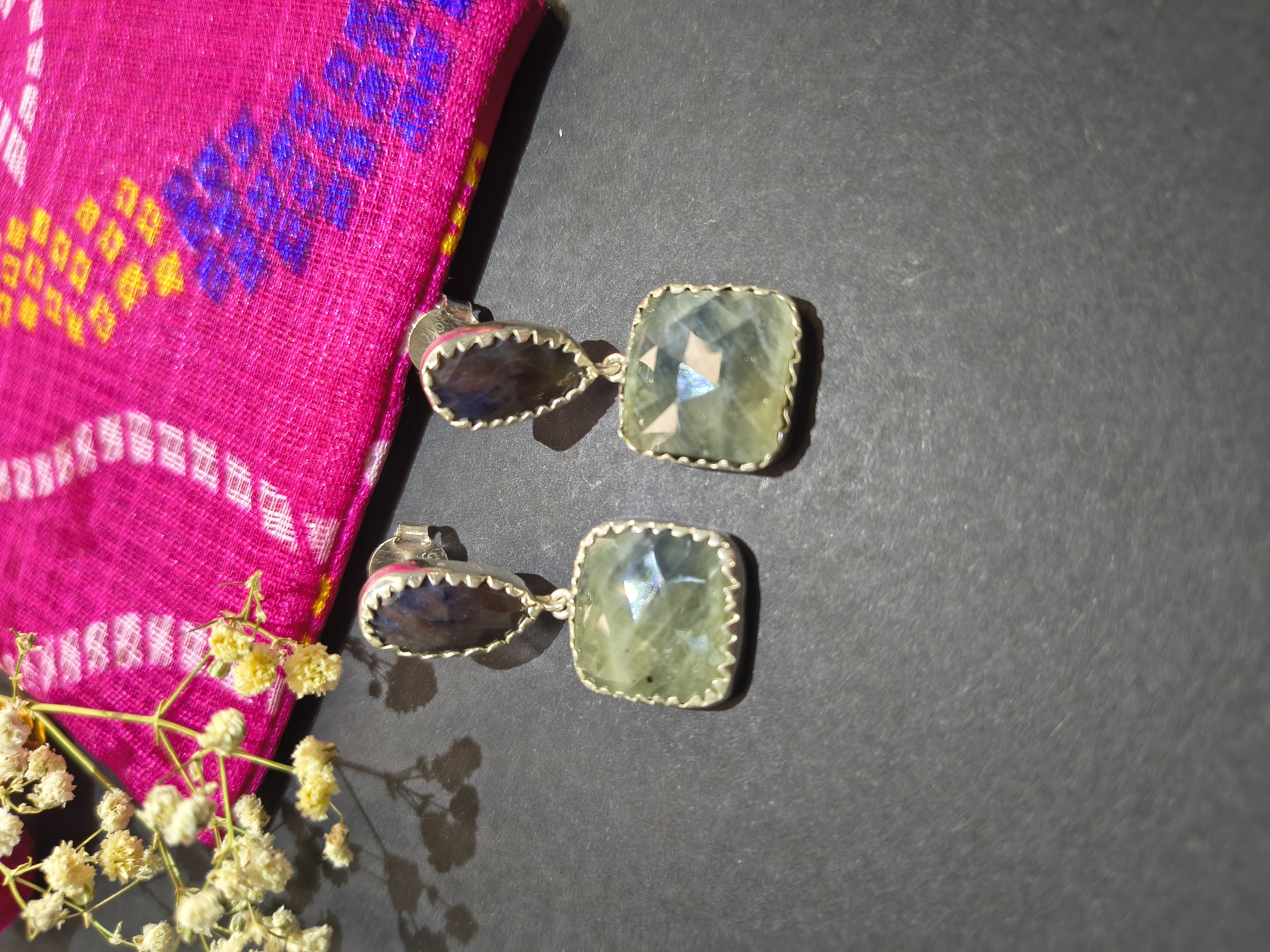 Royal purple and pastel green sapphire Earrings