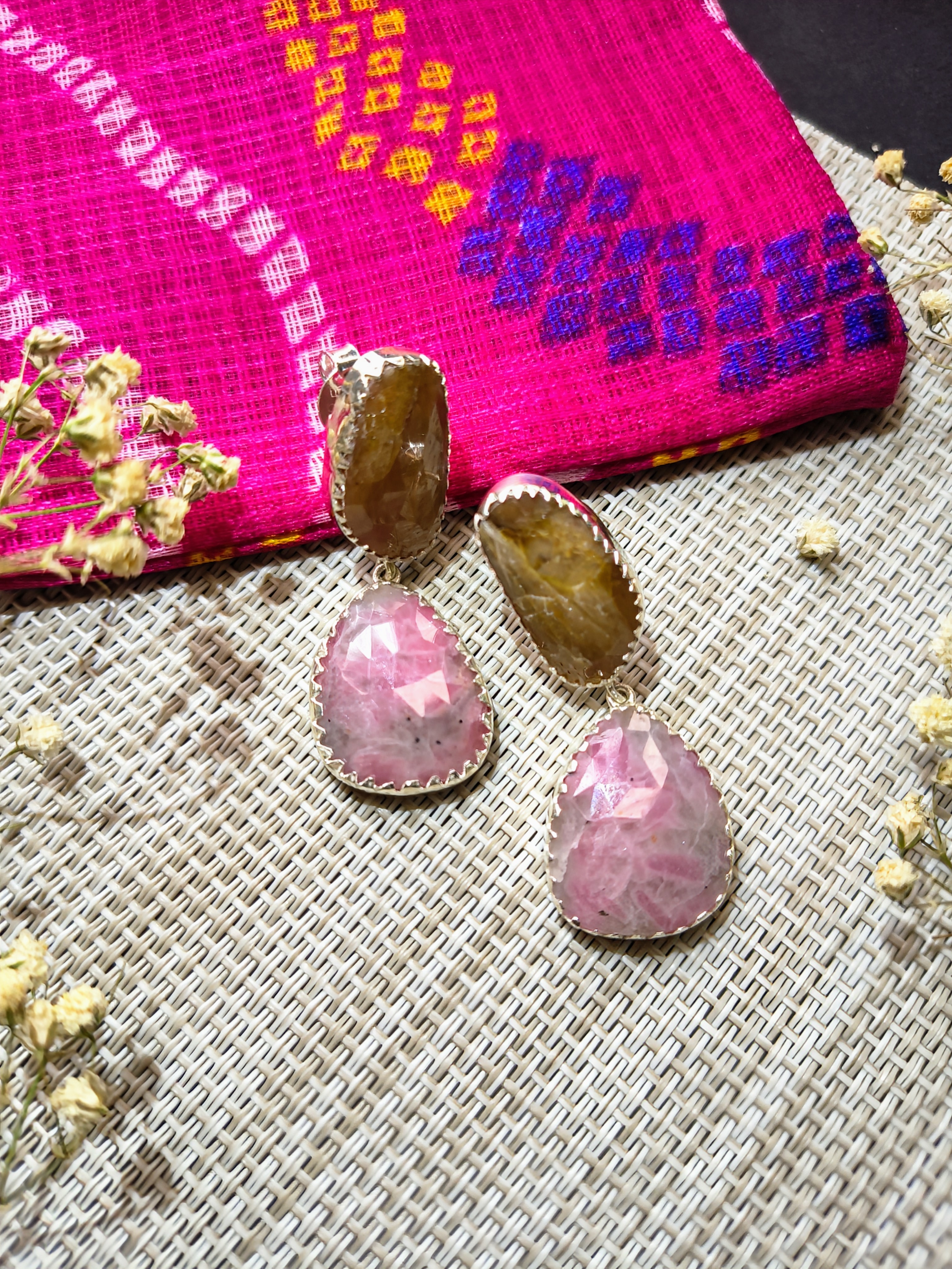  Golden brown  with pastel pink sapphire Earrings