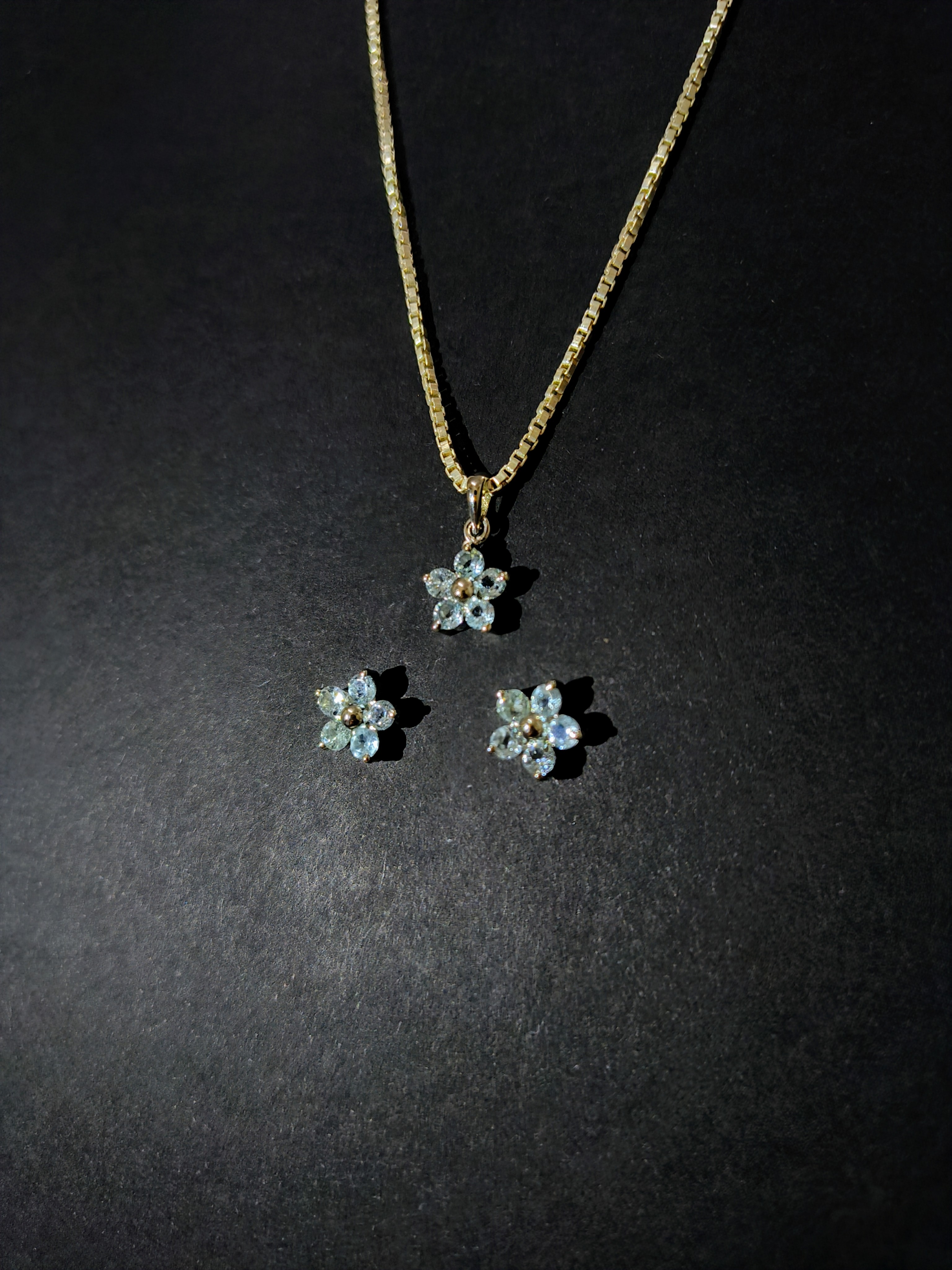 Blue topaz Floral Crystal Jewelry Set