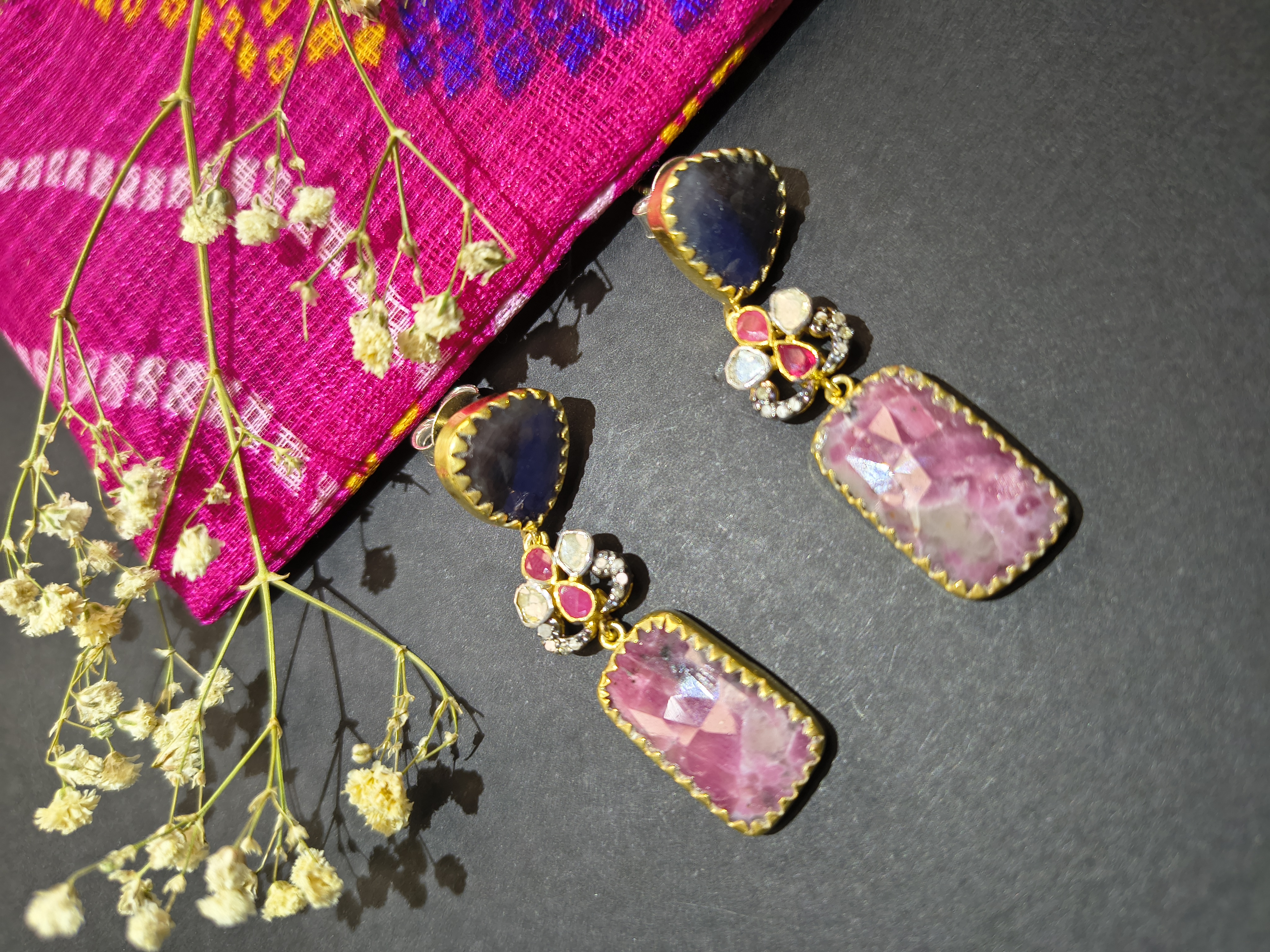 Black and smoky pink sapphire Earrings