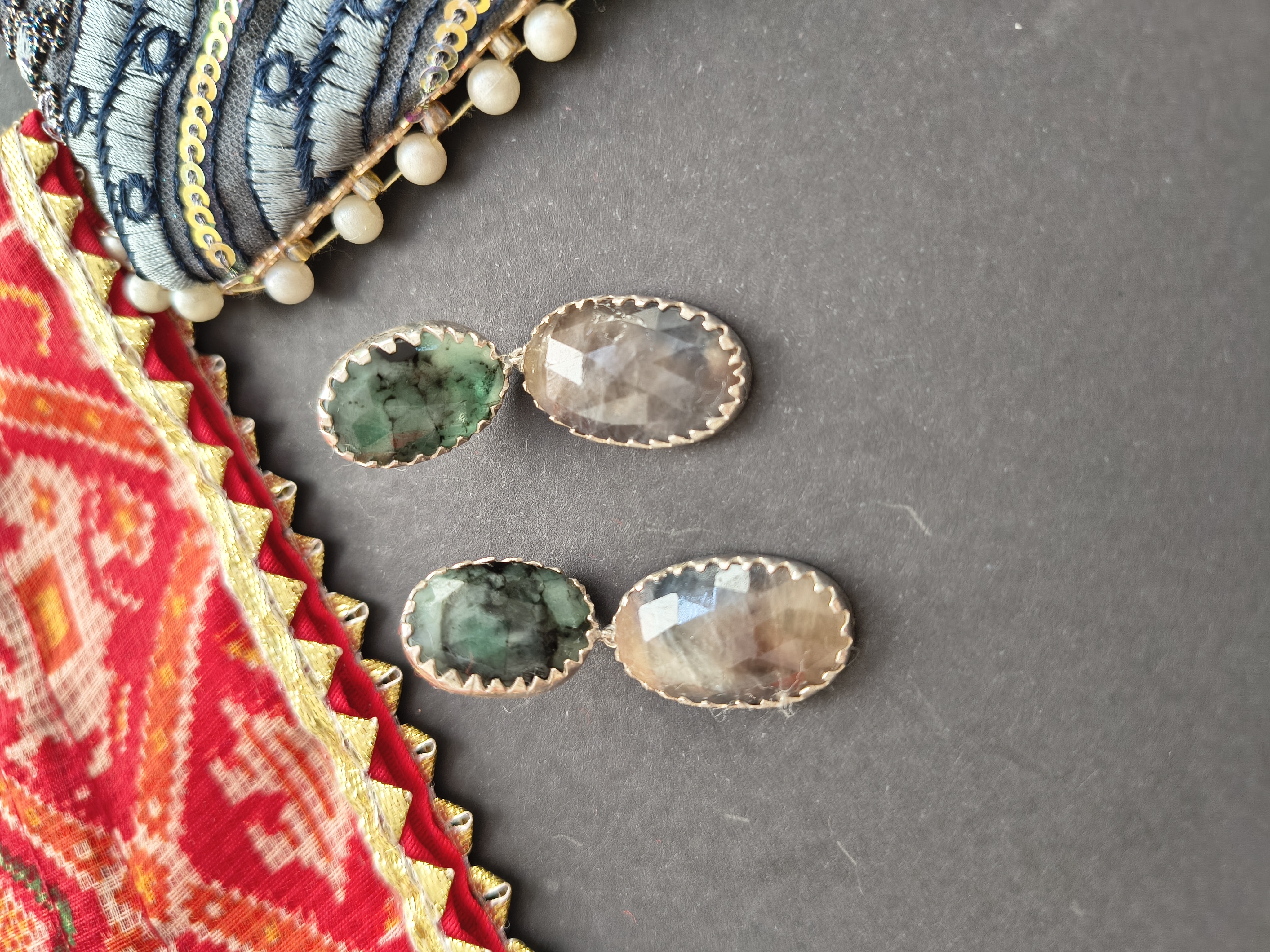 Green and Champagne Shaded sapphire Earrings
