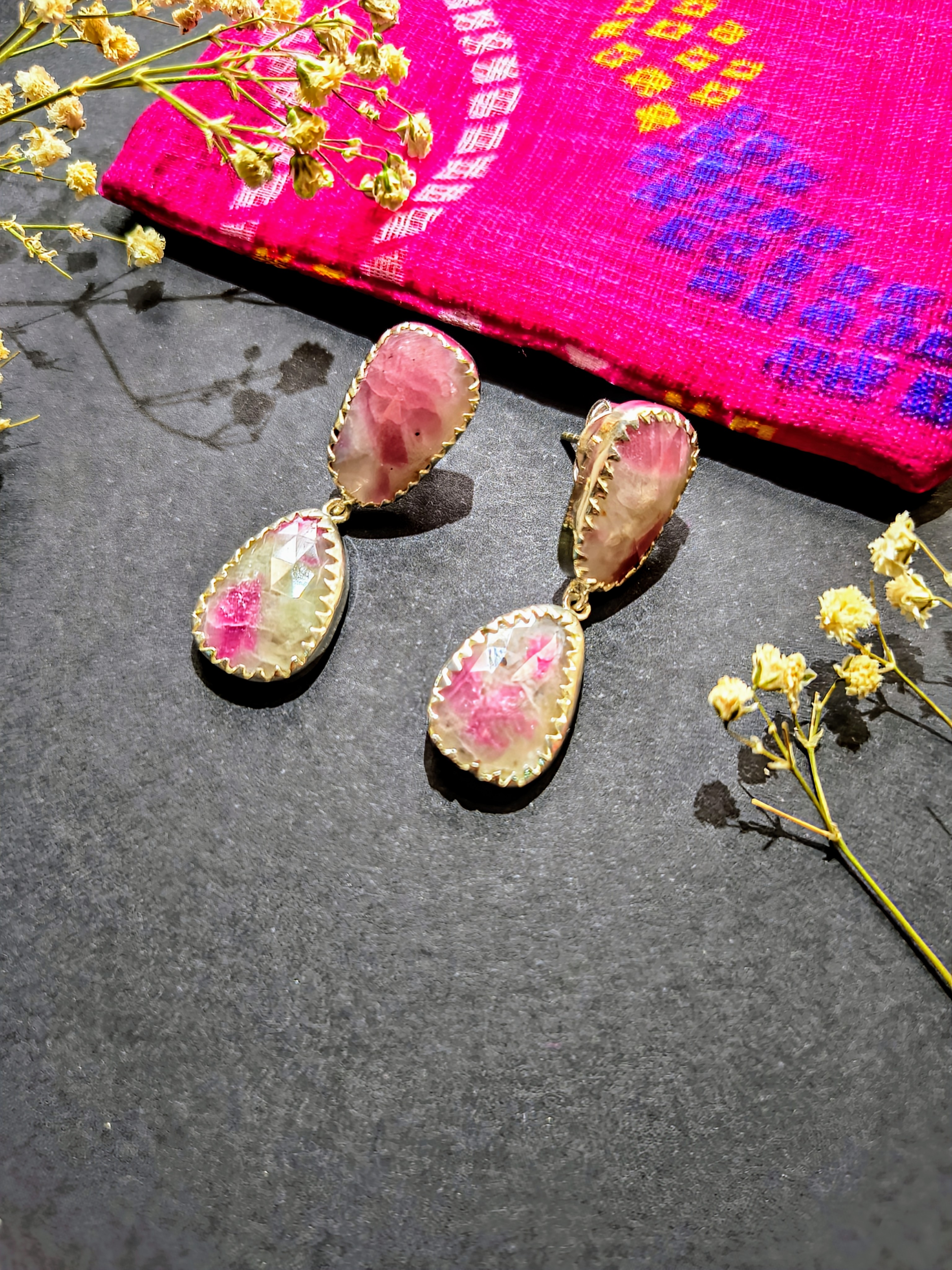 Pink Crystal Drop Earrings