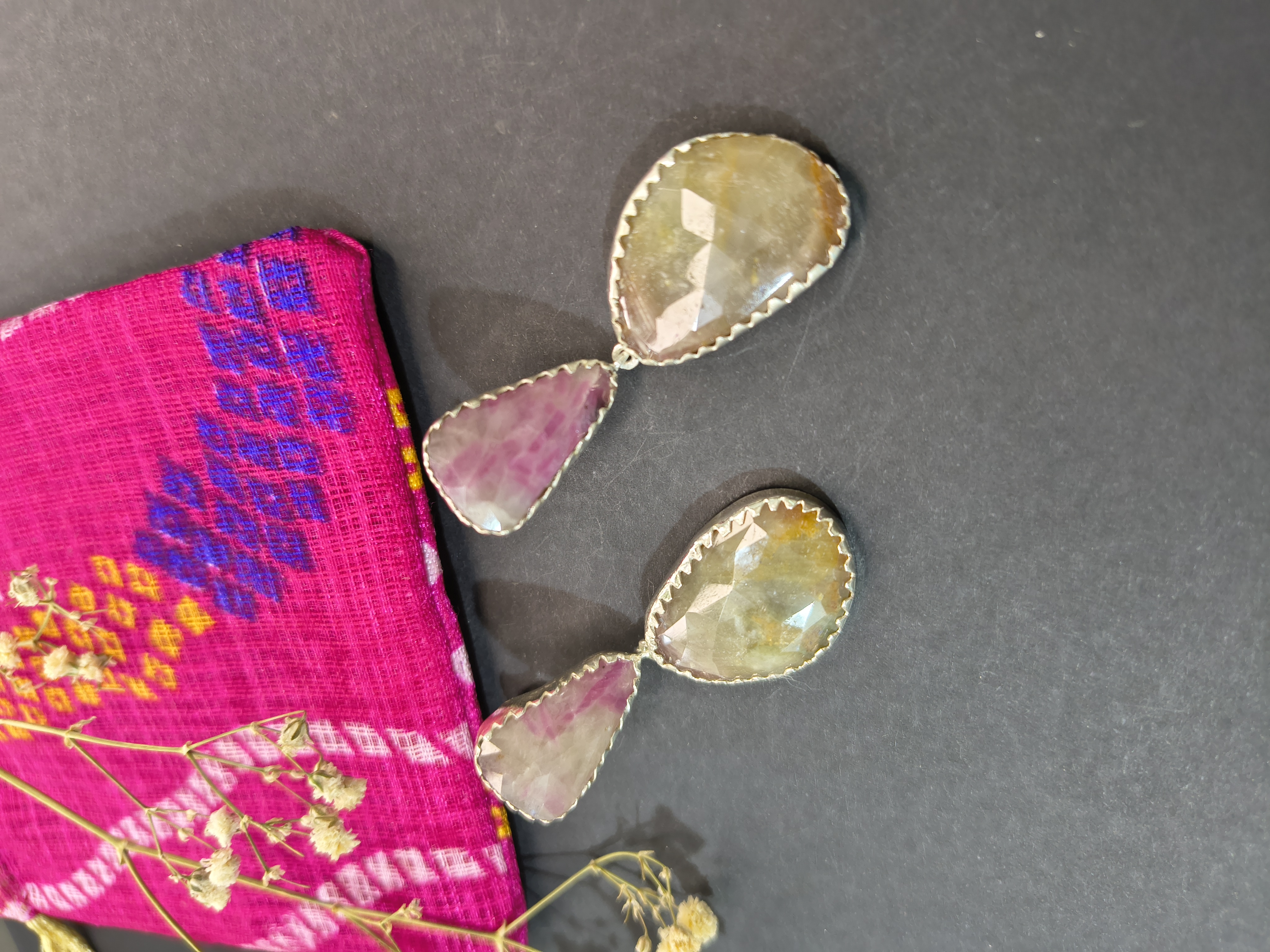 Light peach and beige sapphire Earrings