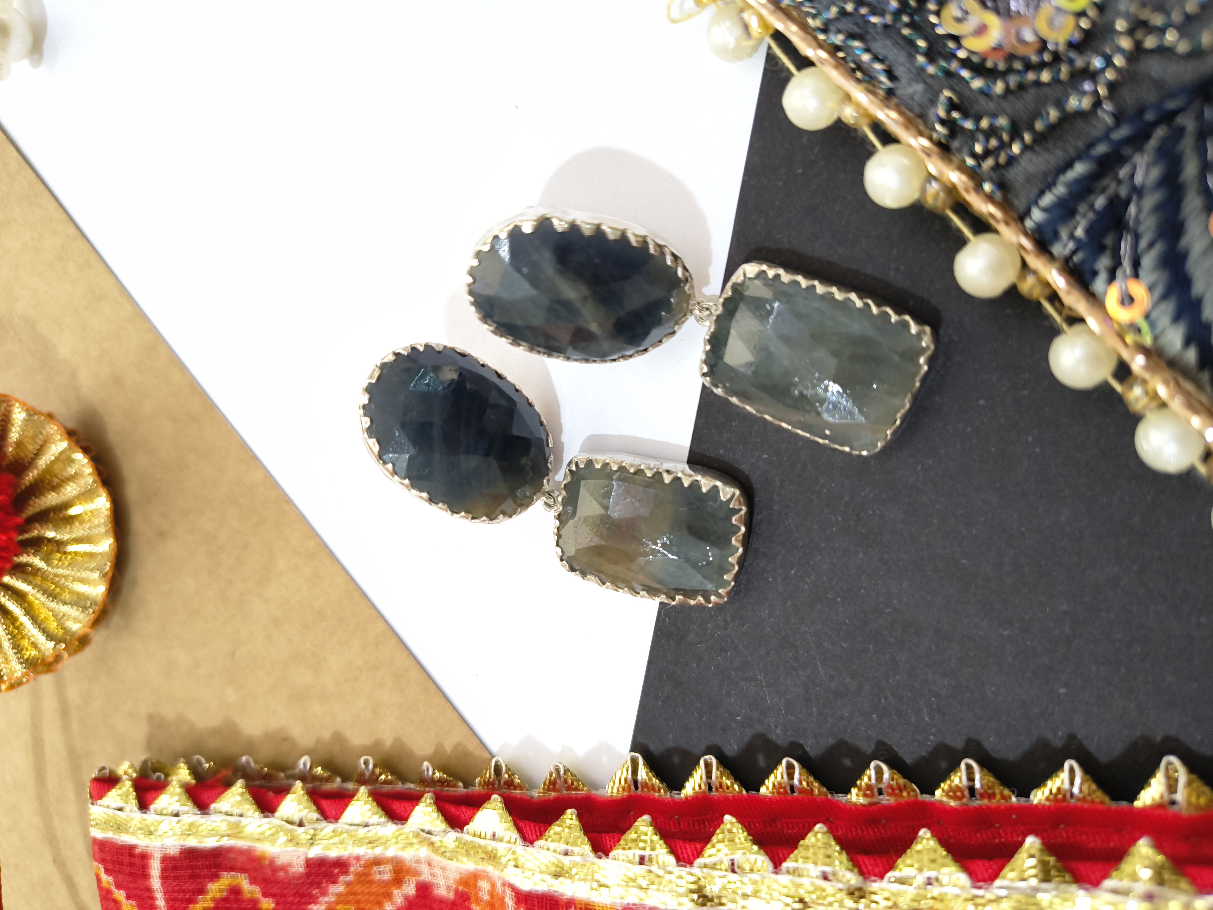 Blue and Grey sapphire Earrings