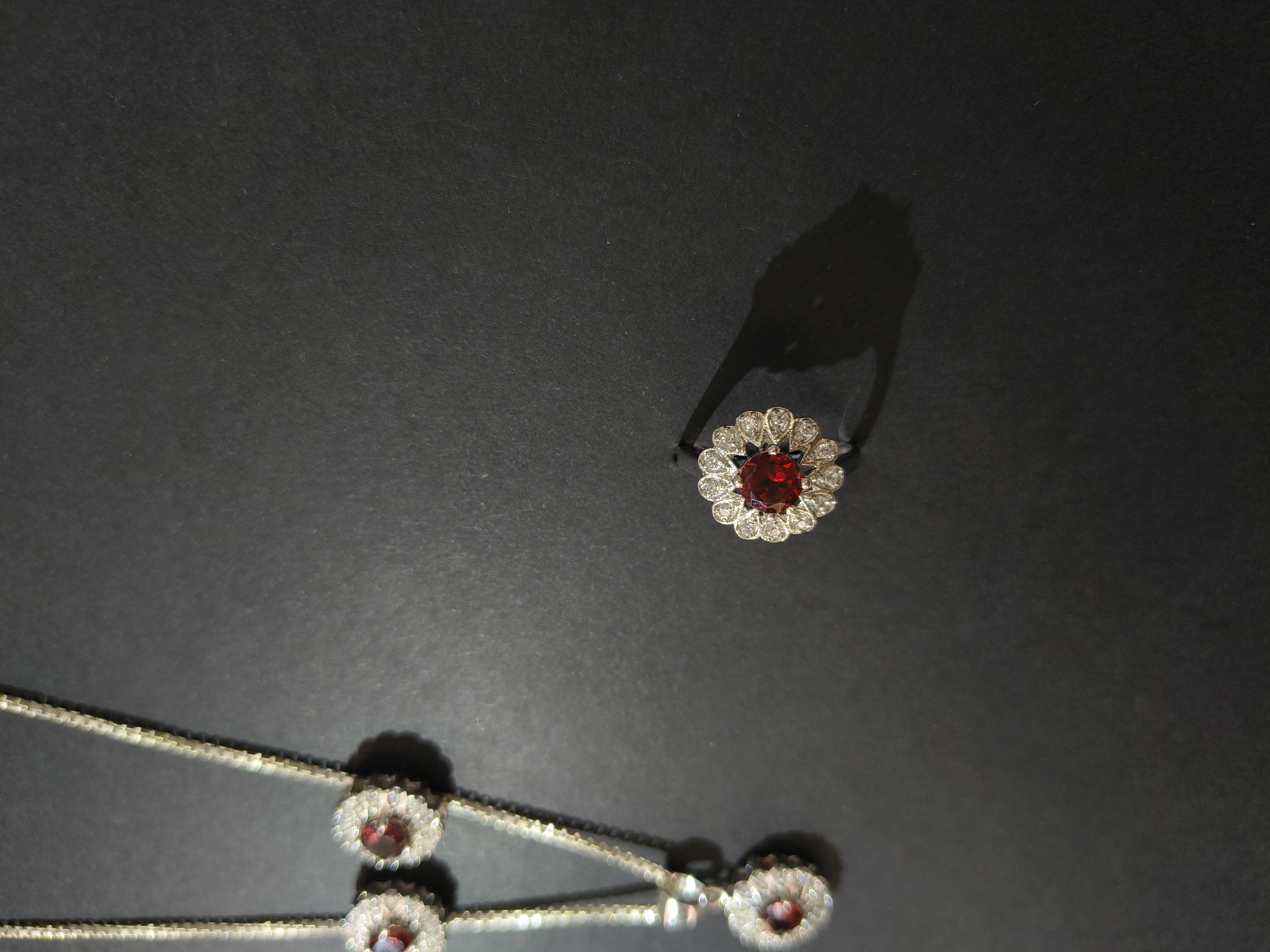 Red garnet with Zircon framing Jewelry Set