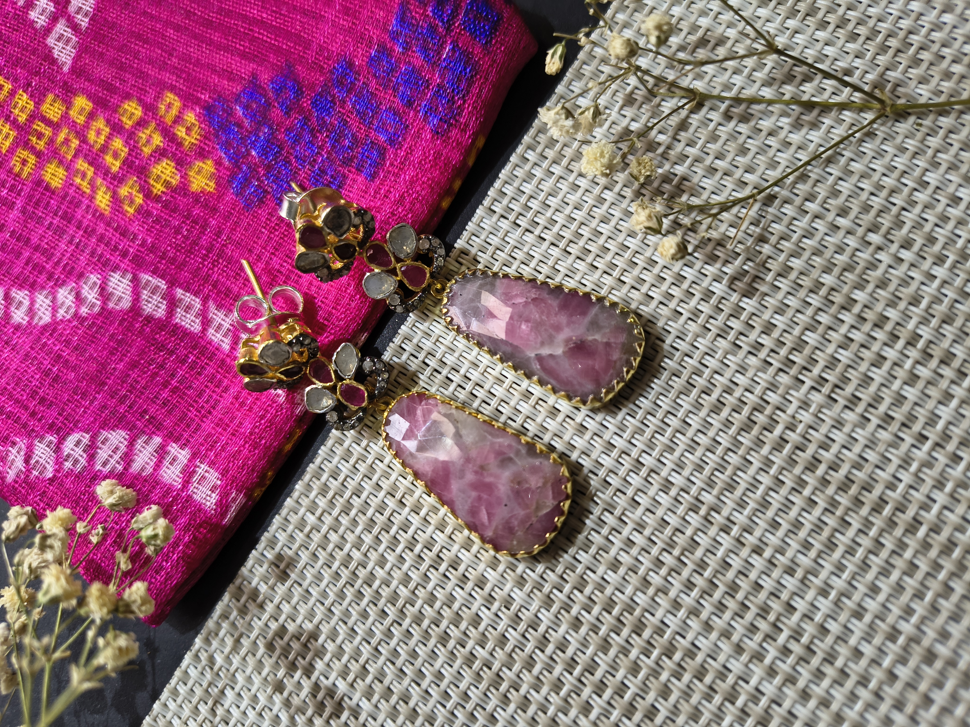 Pink Stone Drop Earrings