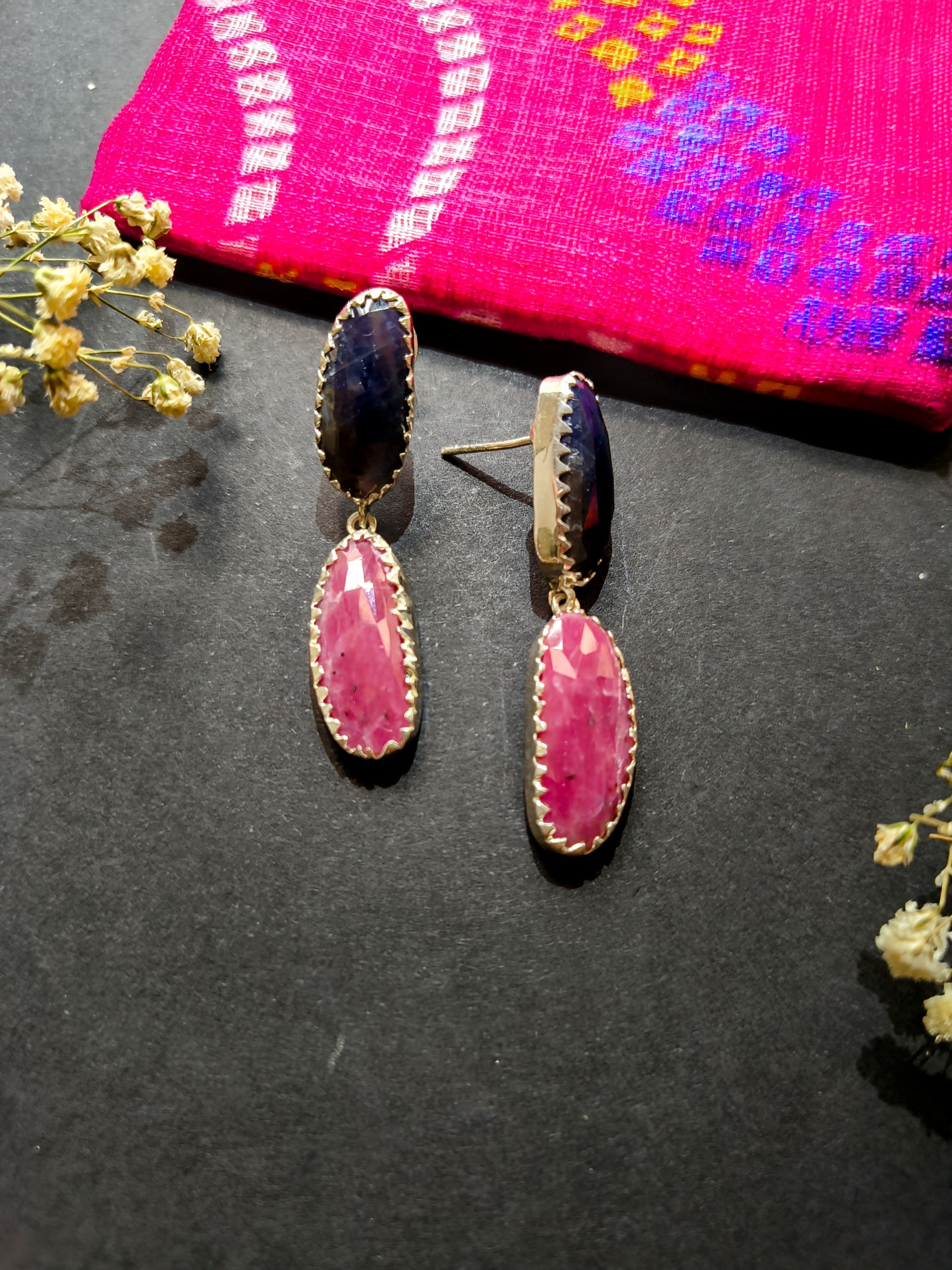 Pink and Navy Dangle Earrings