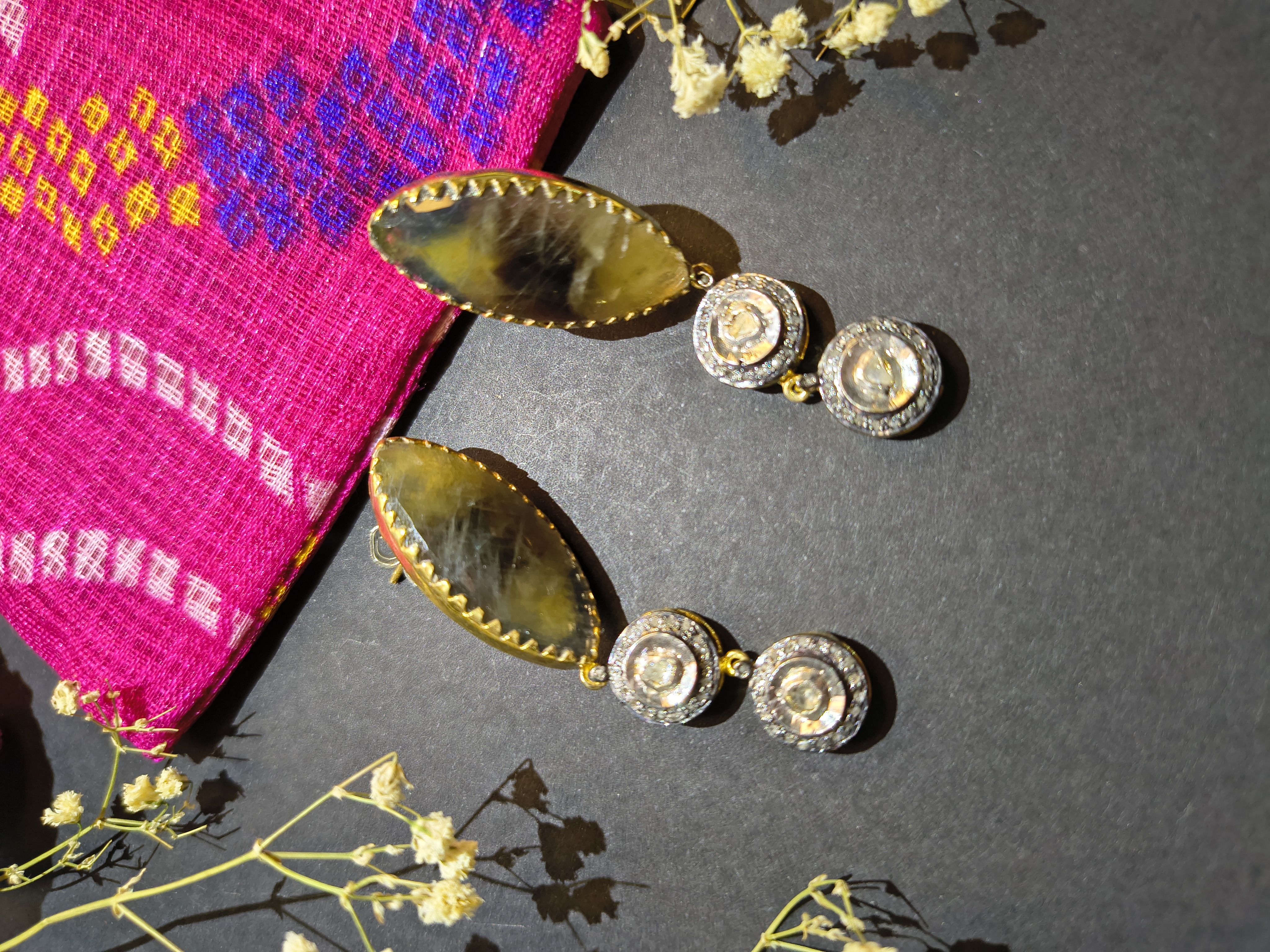 Golden leaf sapphire Earrings