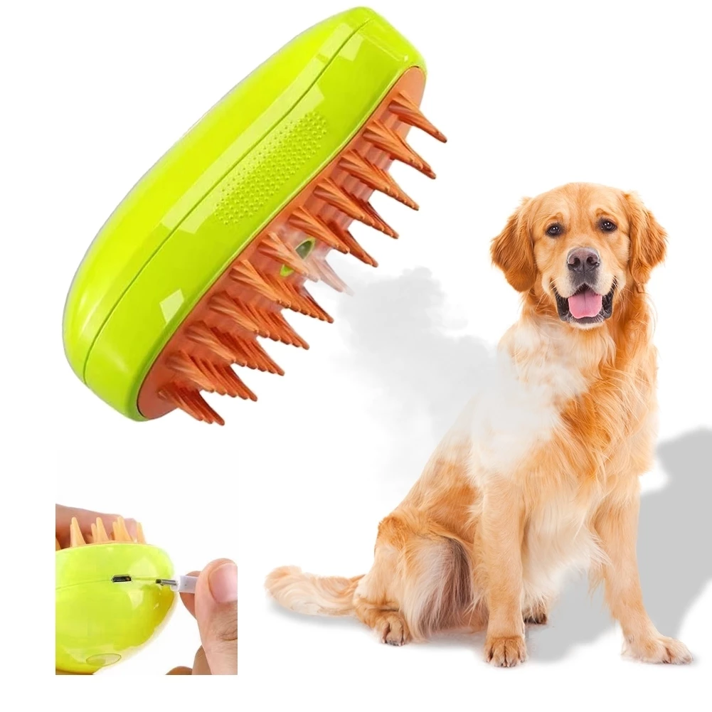 Escova Elétrica 3 Em 1 Vaporizada Para Depilação De Gatos De Pente De Massagem Suave Limpeza De Estimação