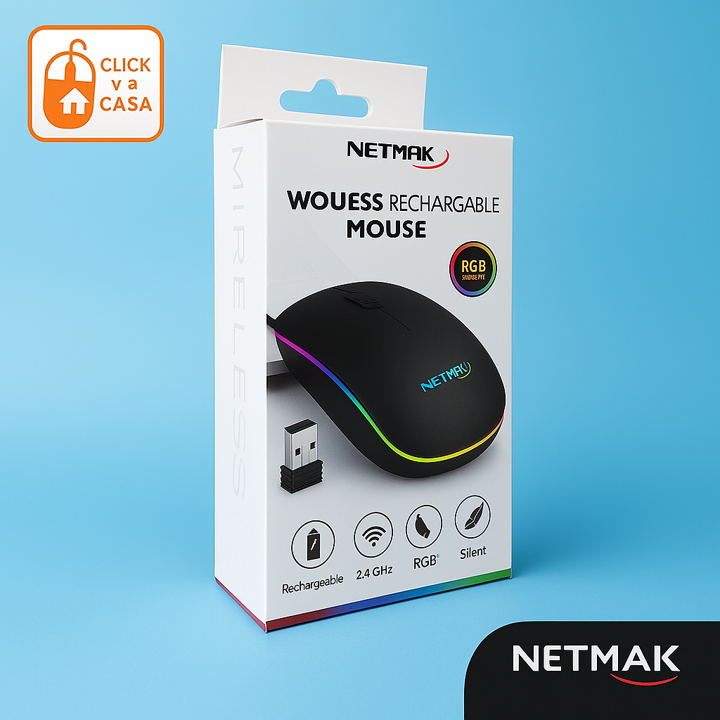 Mouse Inalámbrico Netmak NM-W90 – Luz, confort y libertad total 🔋