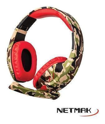 Auricular Gamer Netmak NM-Counter-R Camuflado Rojo con Micrófono