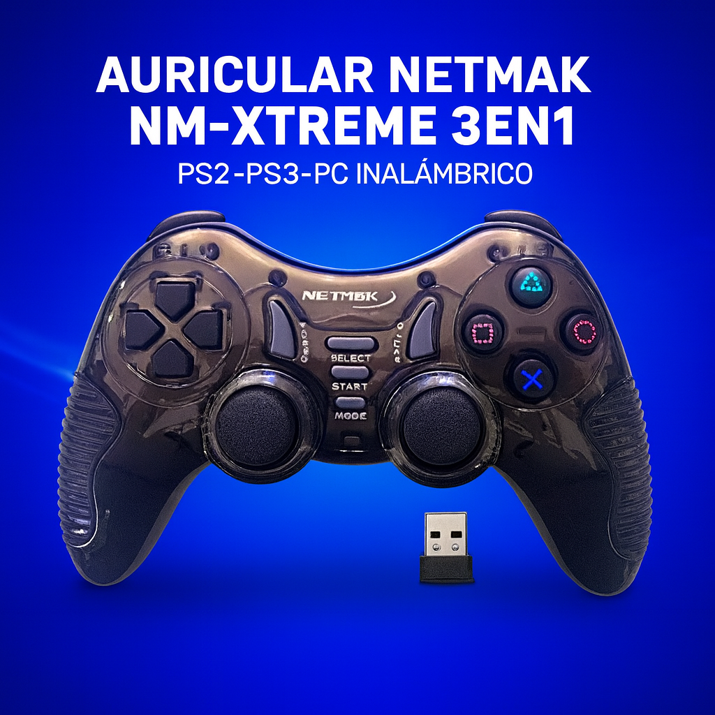 Joystick Netmak NM-Xtreme 3en1 – Libertad total para PS2, PS3 y PC 🎮