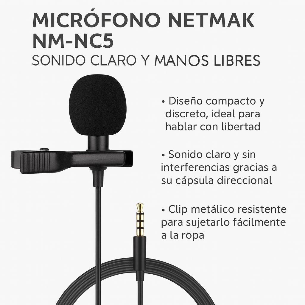 Micrófono Netmak cobartero – Sonido claro y manos libres 🎤