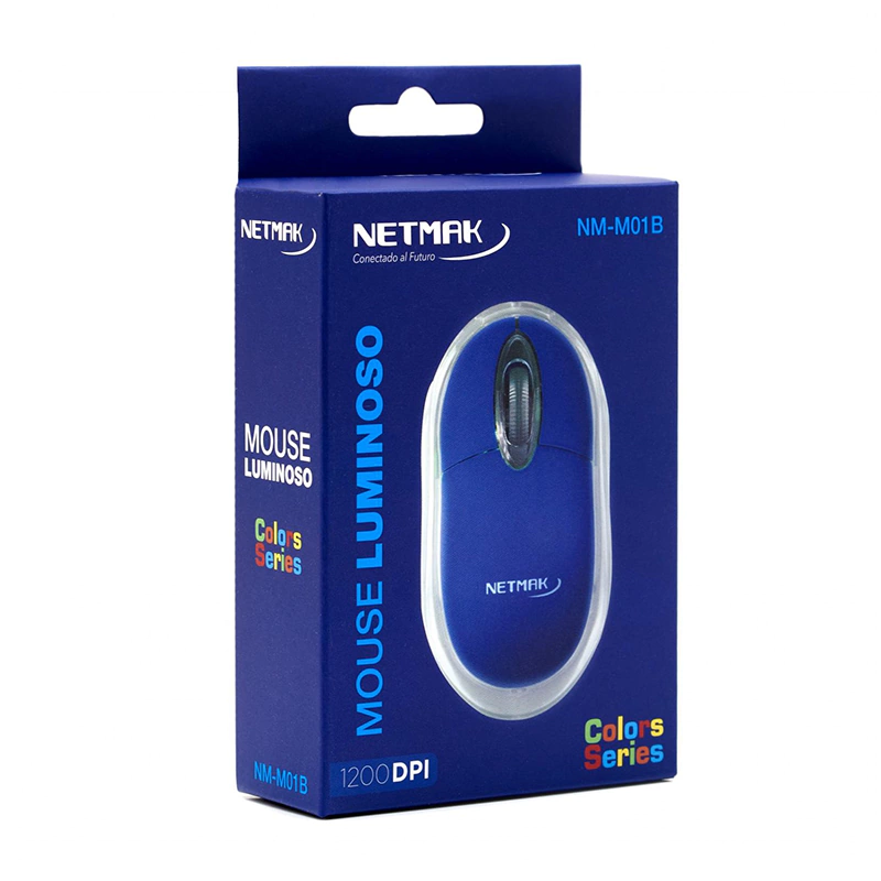 Mouse USB Netmak Luminoso Azul
