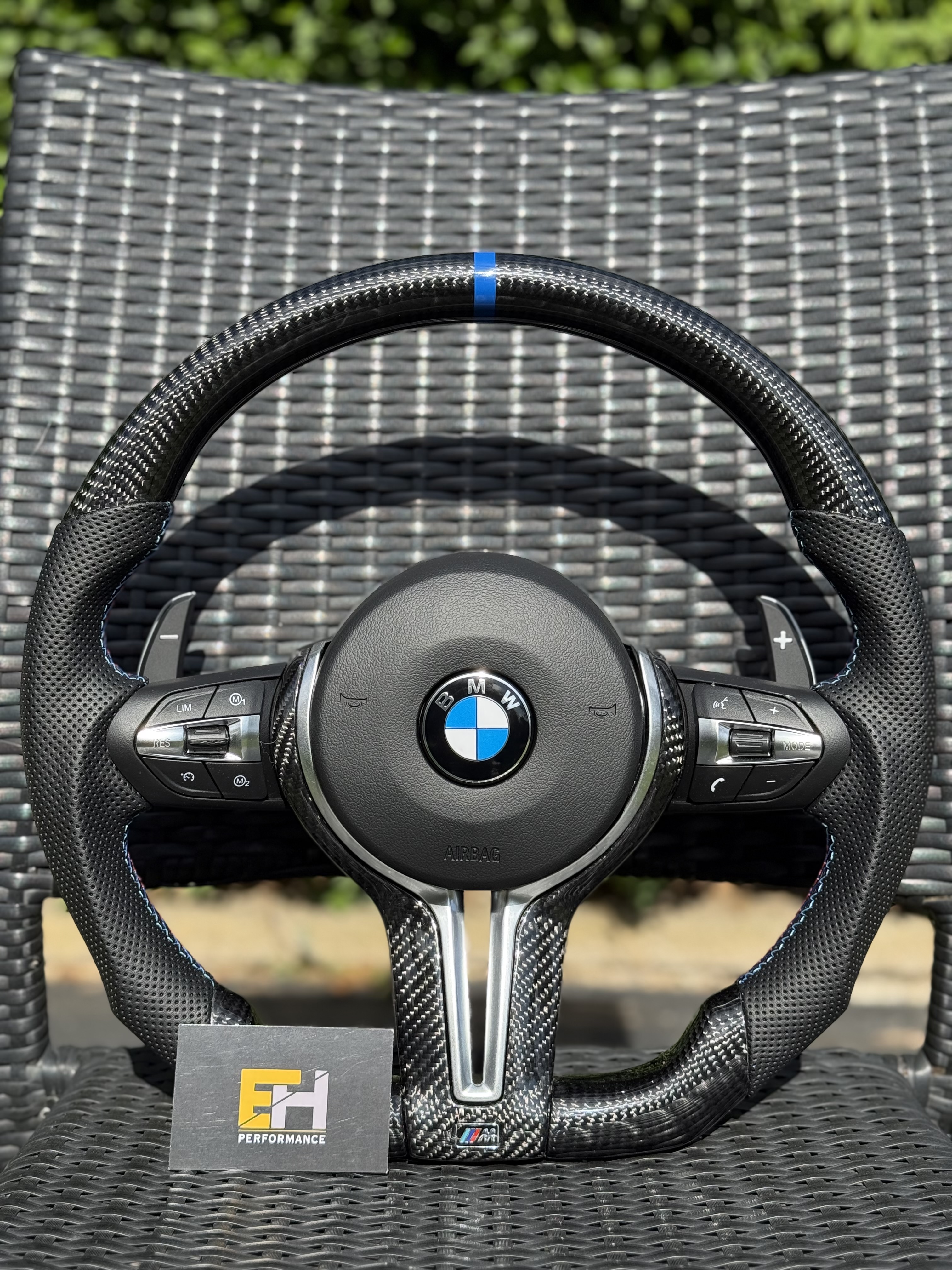 BMW F Series Custom Carbon Fibre Steering Wheel – Flat Bottom | Blue Center Stripe