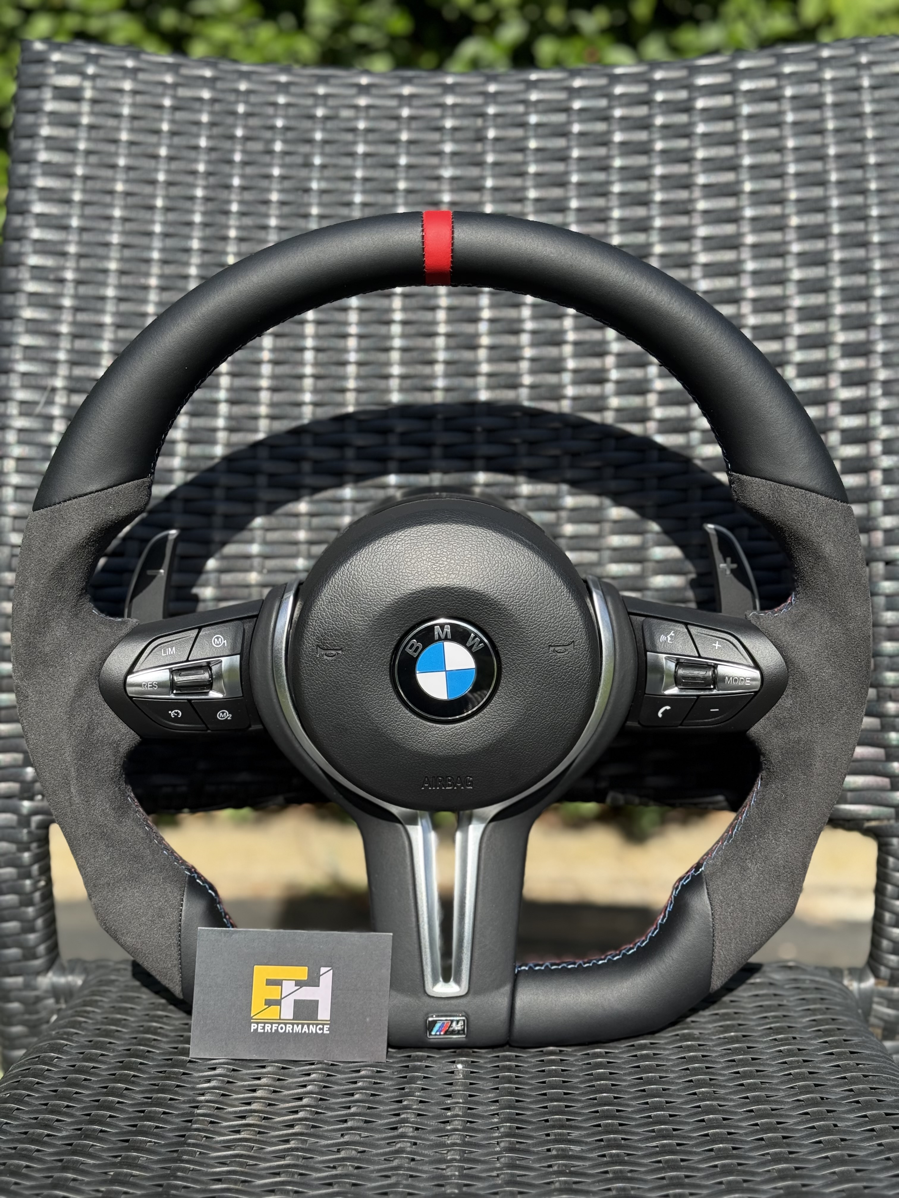 BMW F Series Custom Alcantara/perforated leather Steering Wheel – Flat Bottom | Red Center Stripe