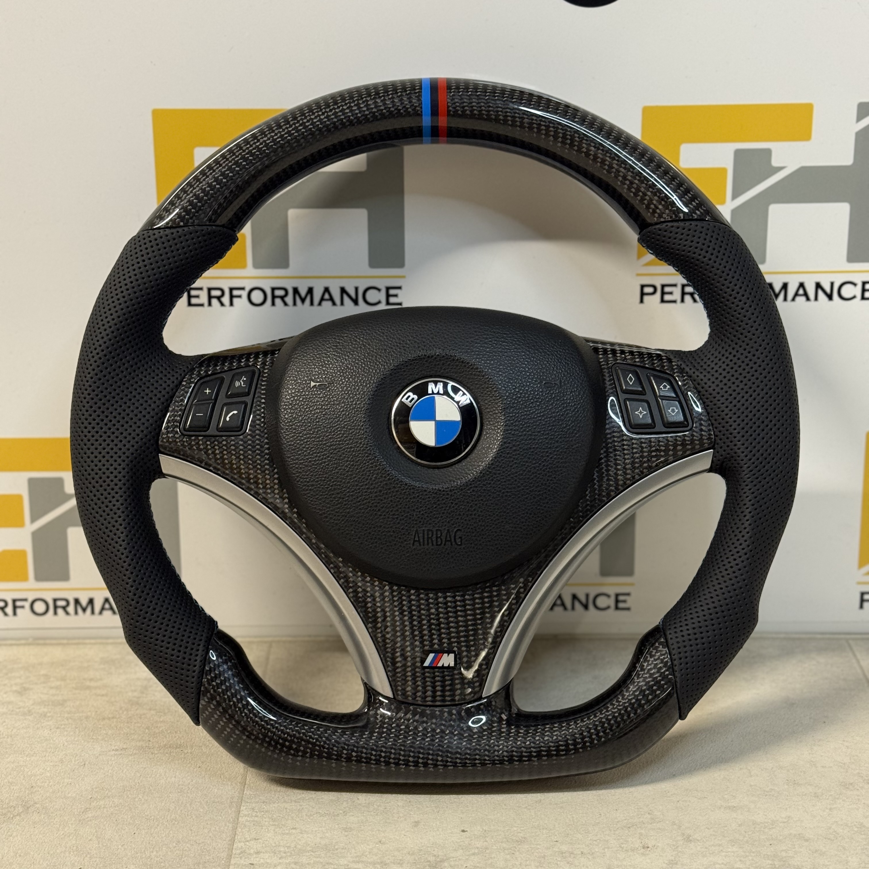 BMW E8X / E9X Carbon Fibre & Perforated Leather Flat Bottom Steering Wheel