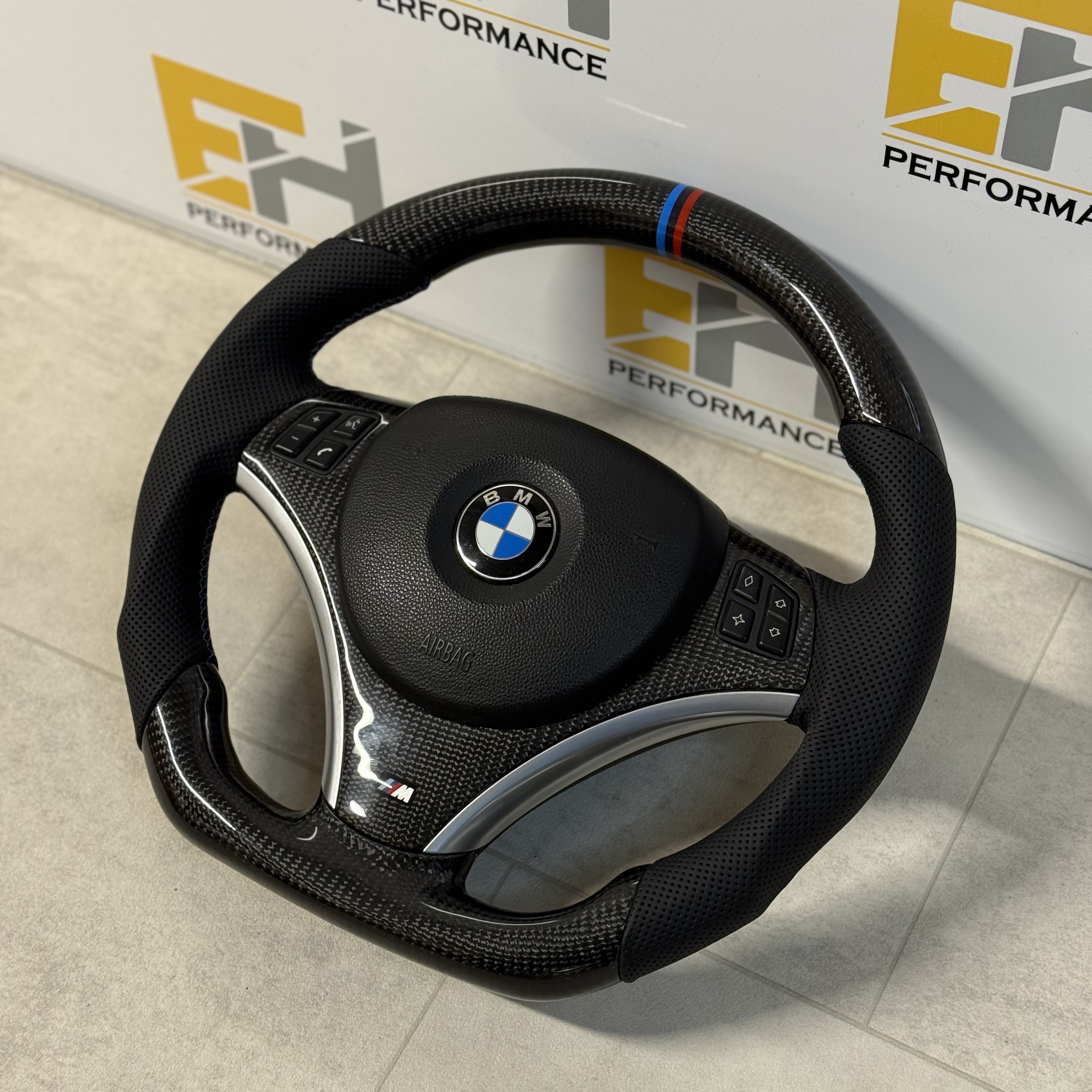 BMW E8X / E9X Carbon Fibre & Perforated Leather Flat Bottom Steering Wheel
