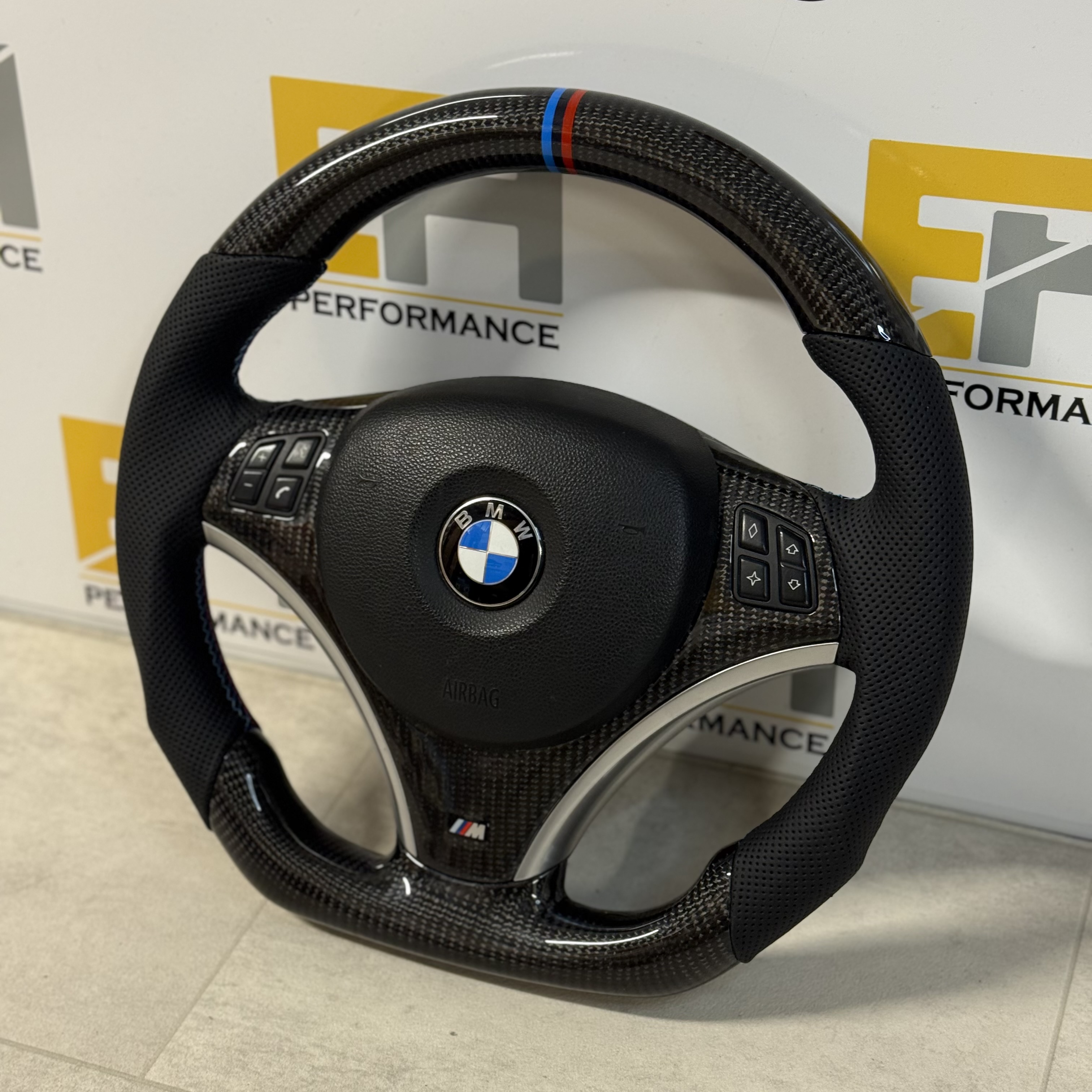 BMW E8X / E9X Carbon Fibre & Perforated Leather Flat Bottom Steering Wheel