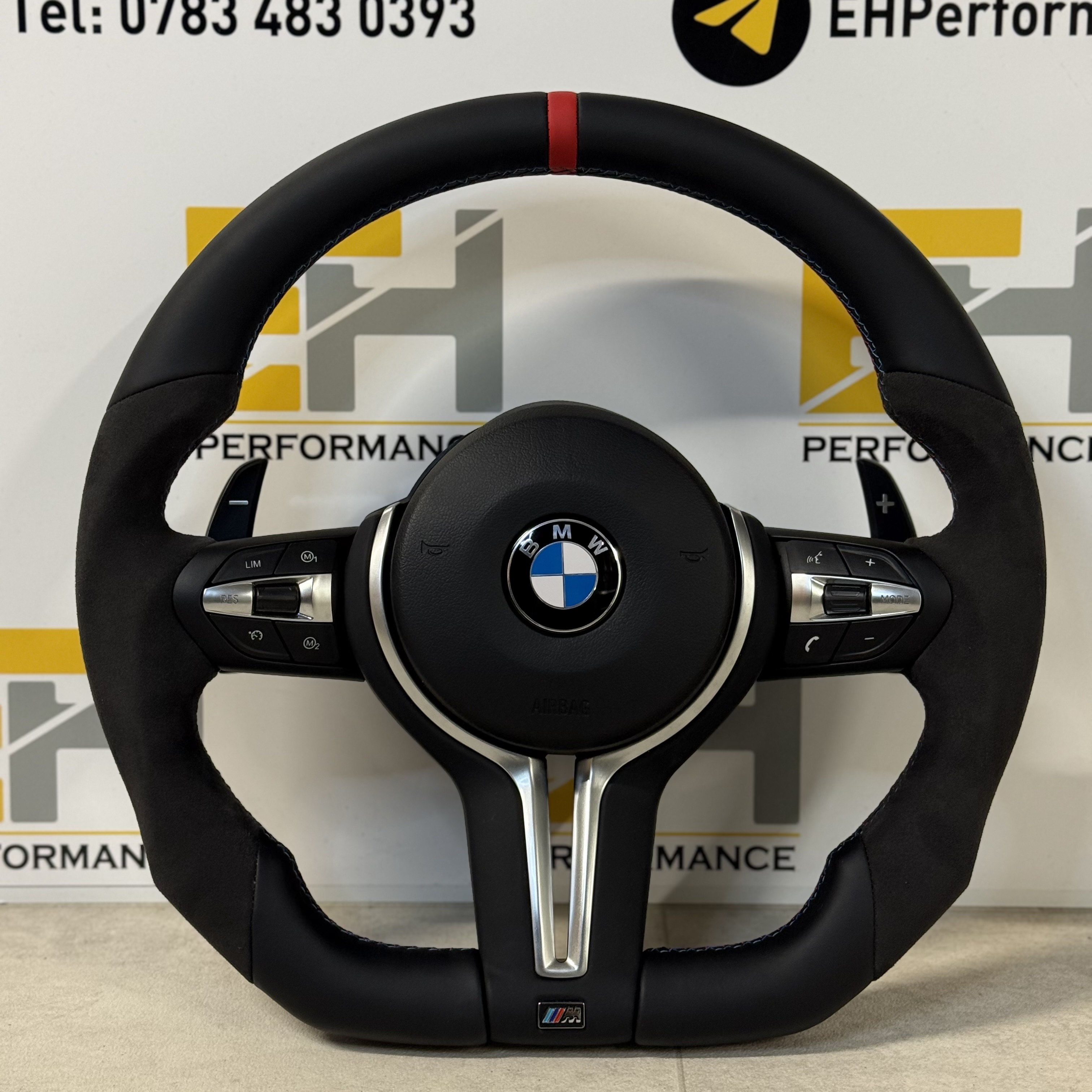 BMW F Series Custom Alcantara/perforated leather Steering Wheel – Flat Bottom | Red Center Stripe