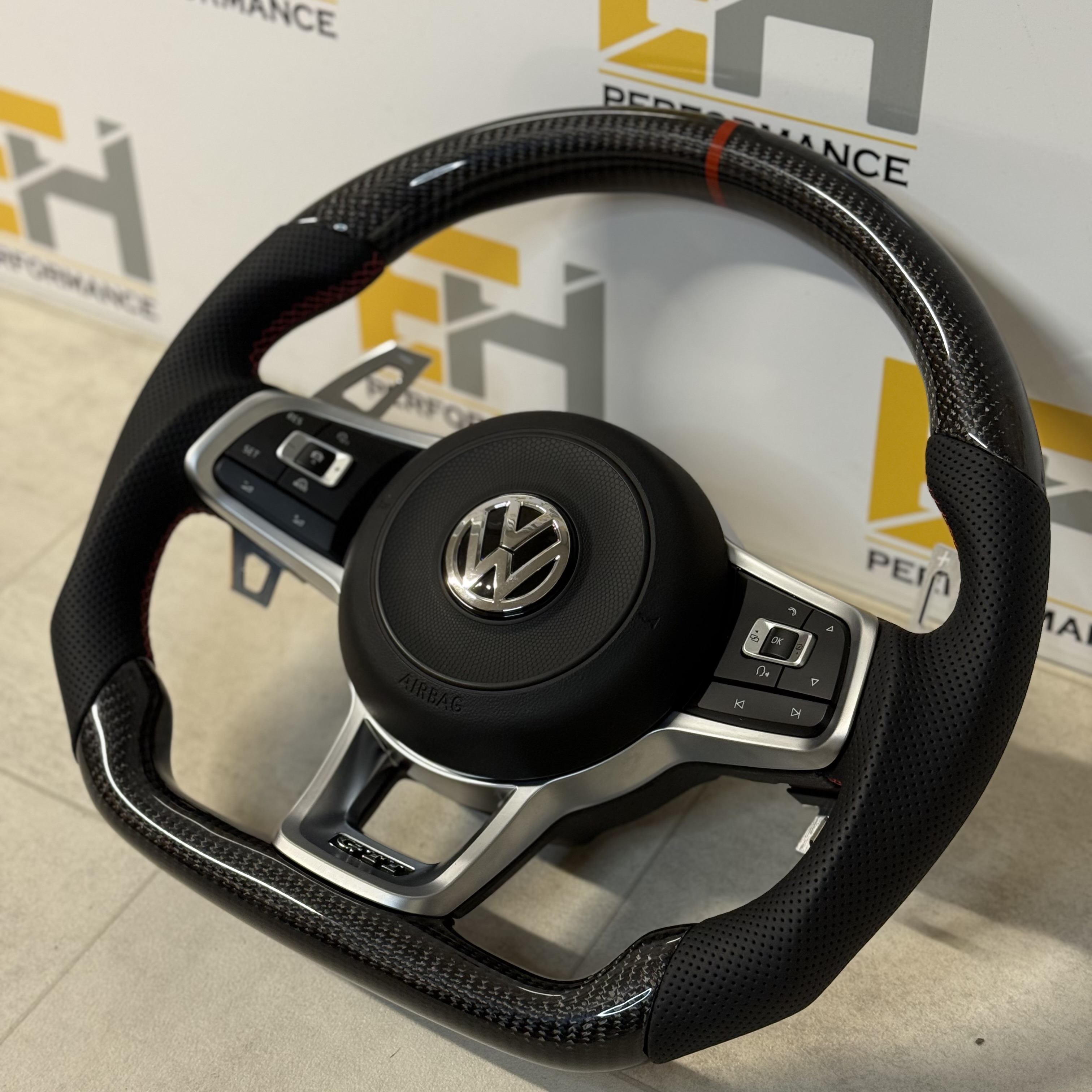 Volkswagen Golf GTI Carbon Fibre Flat Bottom Steering Wheel – Complete With Airbag | EH Performance