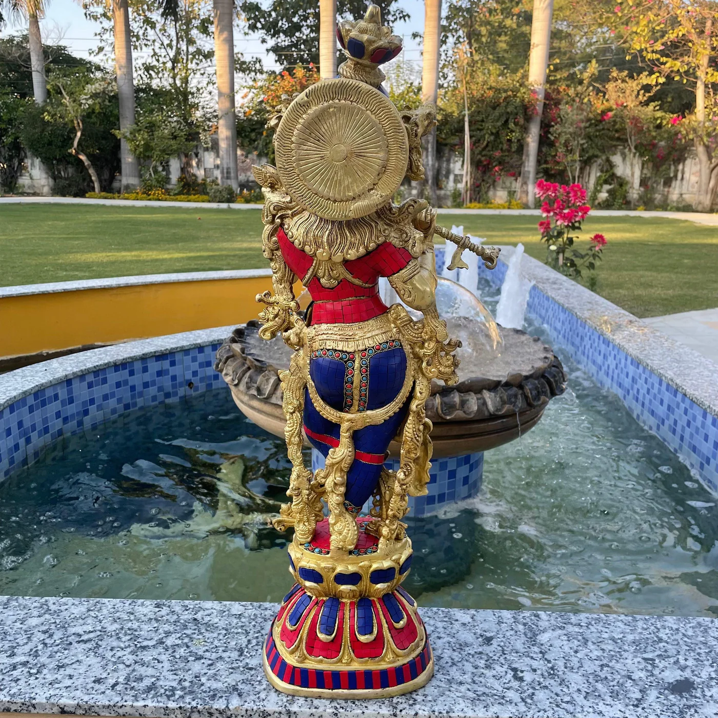 30-Inch Lord Krishna Brass Idol with Stonework – Handcrafted Murti for Home Temple & Decor