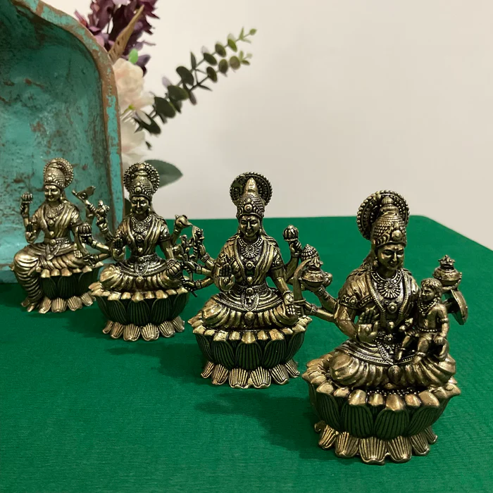 3-Inch Ashta Lakshmi Brass Idol Set – 8 Lightweight Handcrafted Figurines