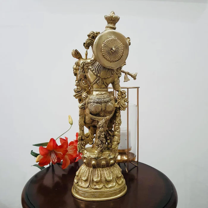 20-Inch Lord Krishna Brass Idol – Handcrafted Decorative Murti for Home & Temple