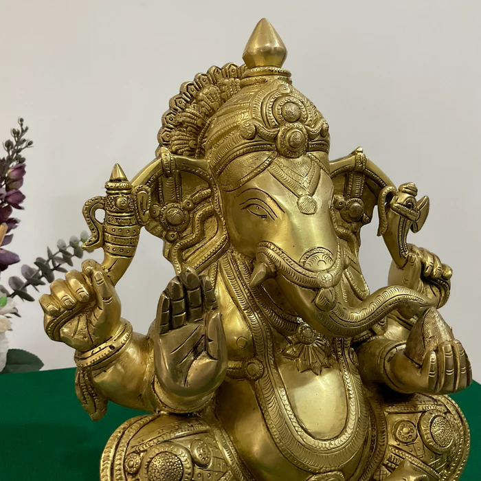 Lord Ganesha Brass Idol – 12" Decorative Ganpati Statue for Home or Office