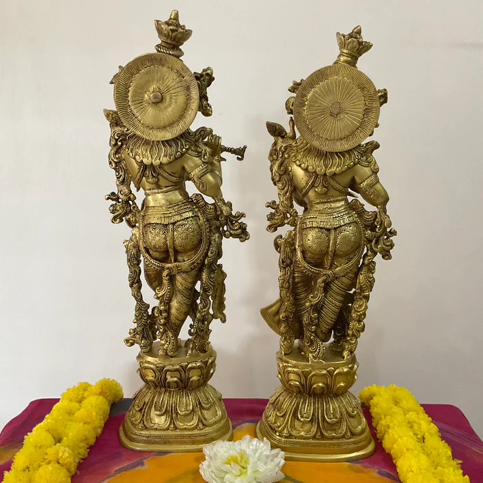 30-Inch Brass Radha Krishna Idol – Handcrafted Decorative Statue for Temple & Home Decor