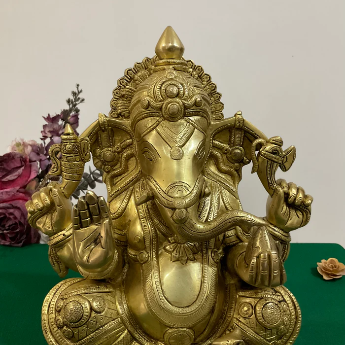 Lord Ganesha Brass Idol – 12" Decorative Ganpati Statue for Home or Office