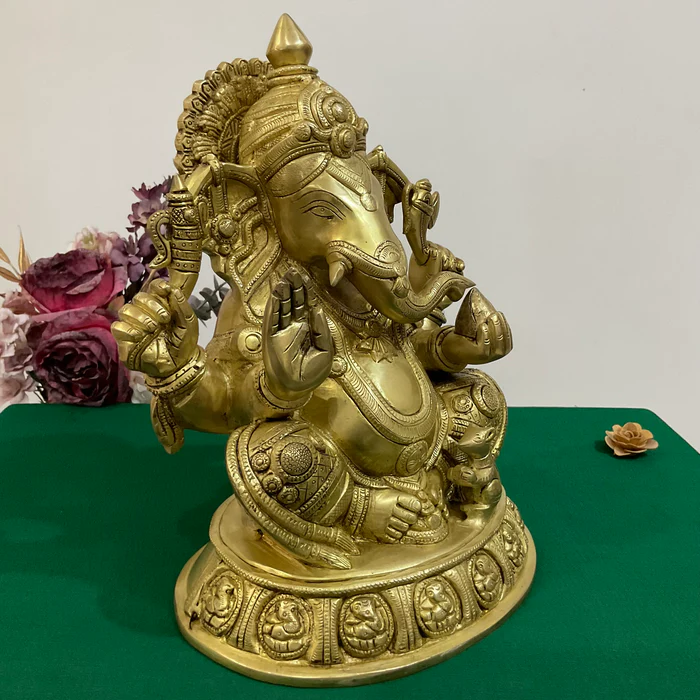 Lord Ganesha Brass Idol – 12" Decorative Ganpati Statue for Home or Office