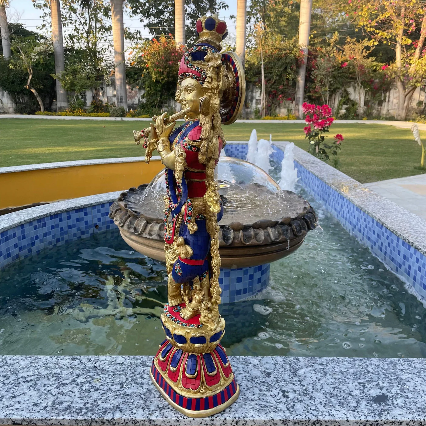 30-Inch Lord Krishna Brass Idol with Stonework – Handcrafted Murti for Home Temple & Decor