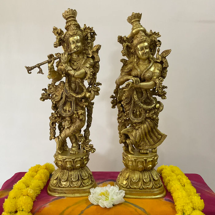 30-Inch Brass Radha Krishna Idol – Handcrafted Decorative Statue for Temple & Home Decor