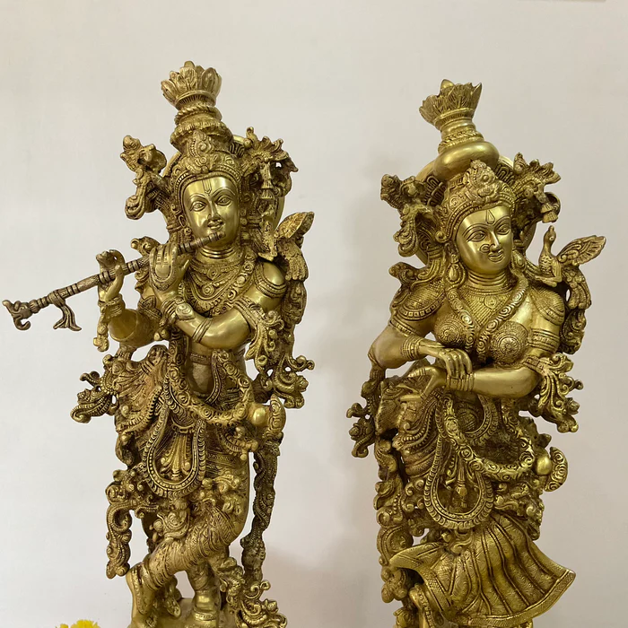 30-Inch Brass Radha Krishna Idol – Handcrafted Decorative Statue for Temple & Home Decor