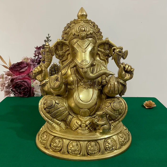 Lord Ganesha Brass Idol – 12" Decorative Ganpati Statue for Home or Office