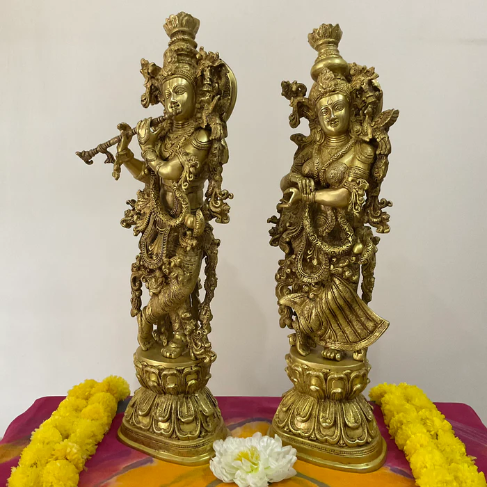 30-Inch Brass Radha Krishna Idol – Handcrafted Decorative Statue for Temple & Home Decor