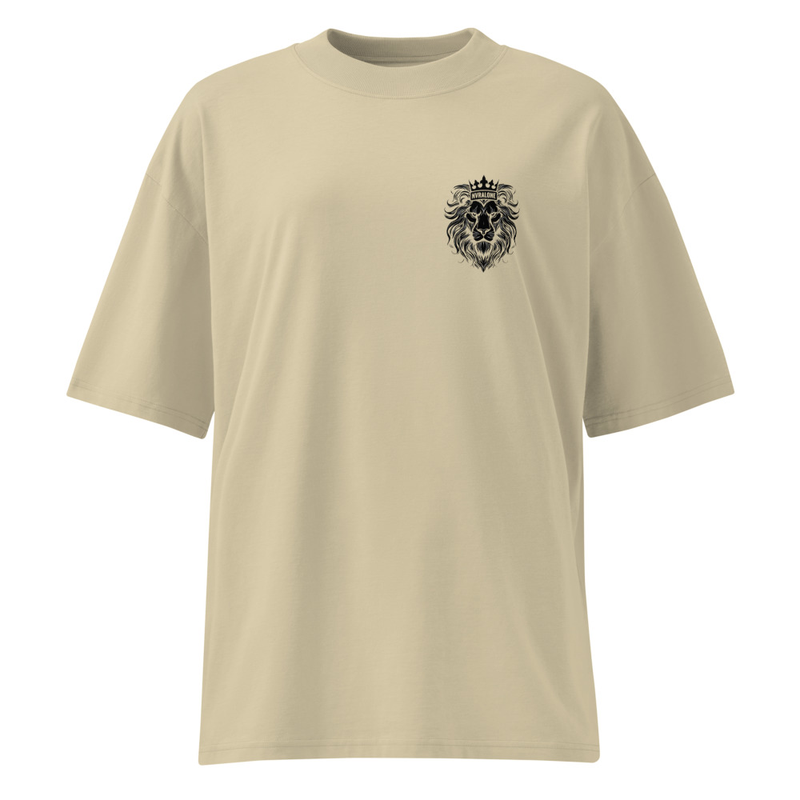 Unisex organic oversized high neck t-shirt FEAR WALKS AWAY