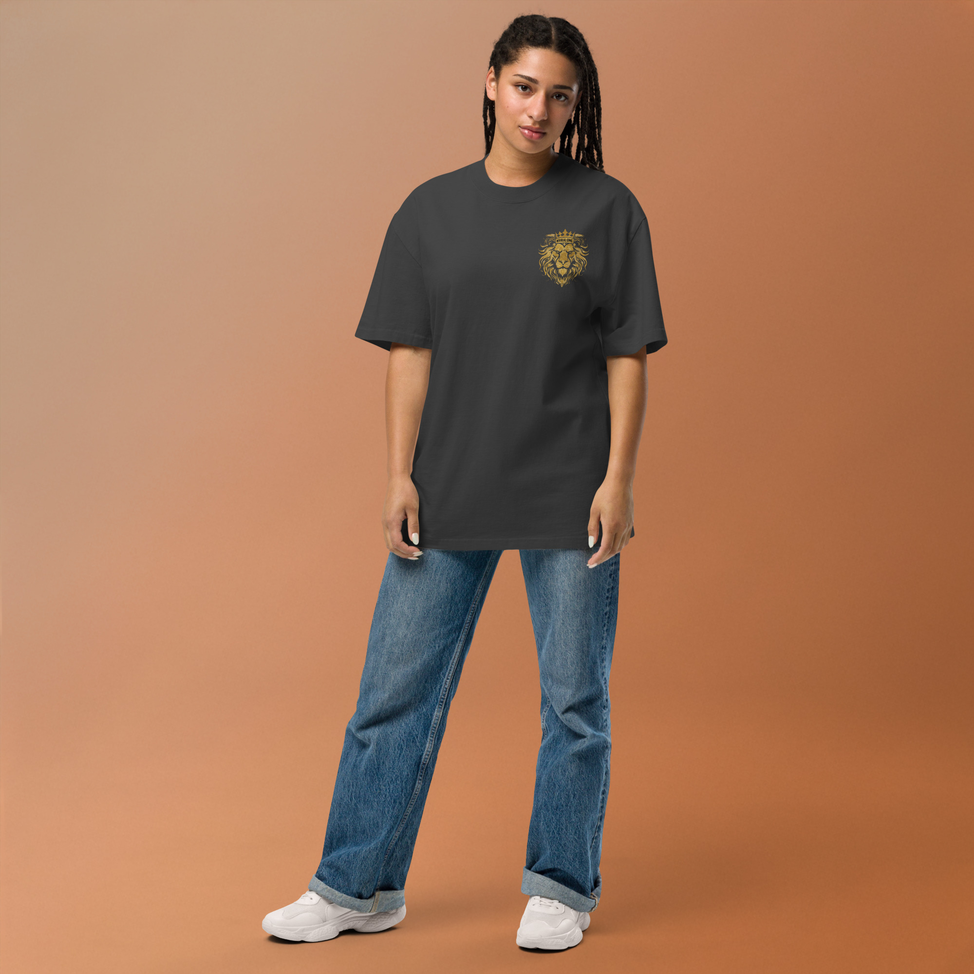 Oversized faded t-shirt FEAR WALKS AWAY