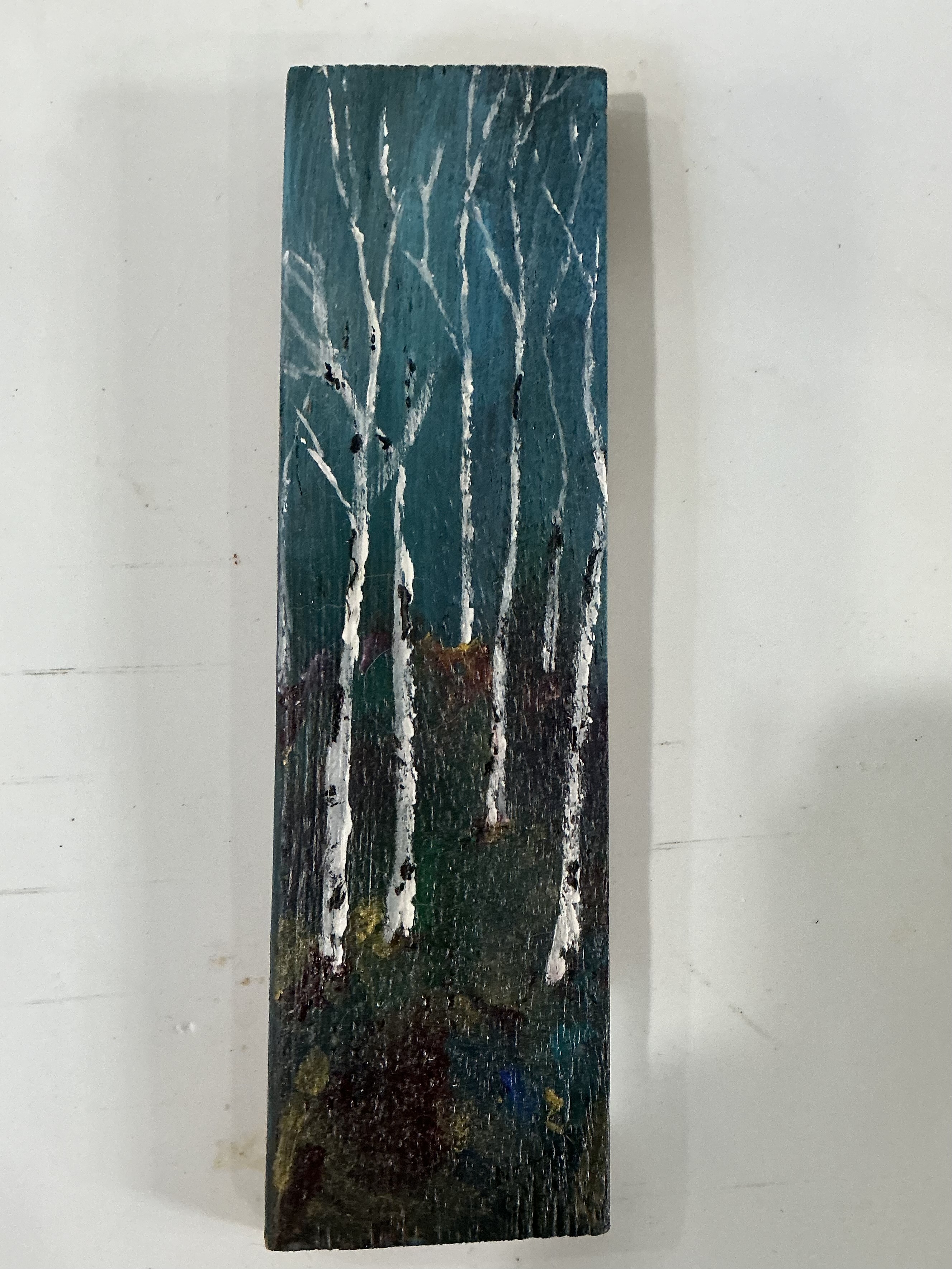 Hand-painted wooden forest art