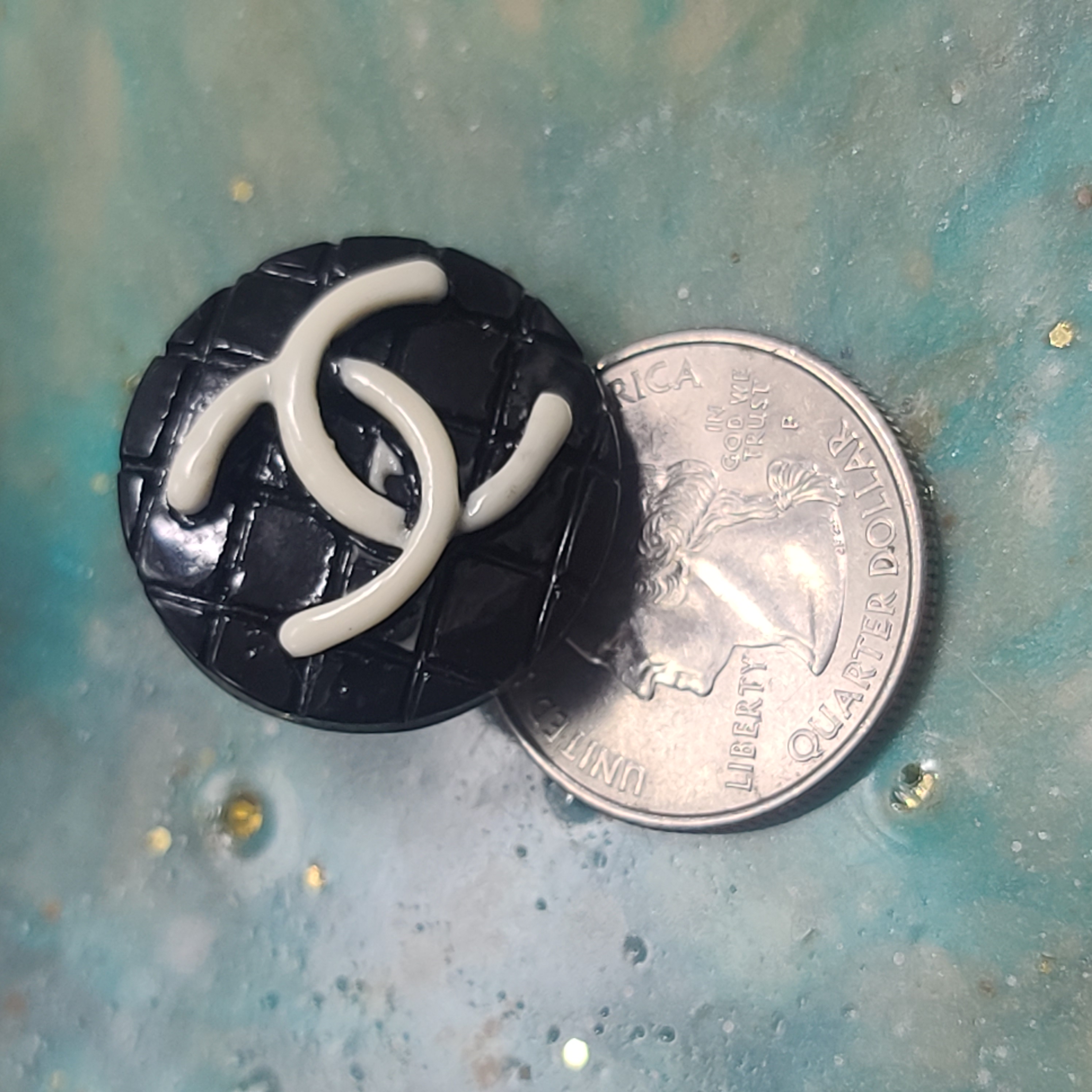 Black Quilted CC Brooch