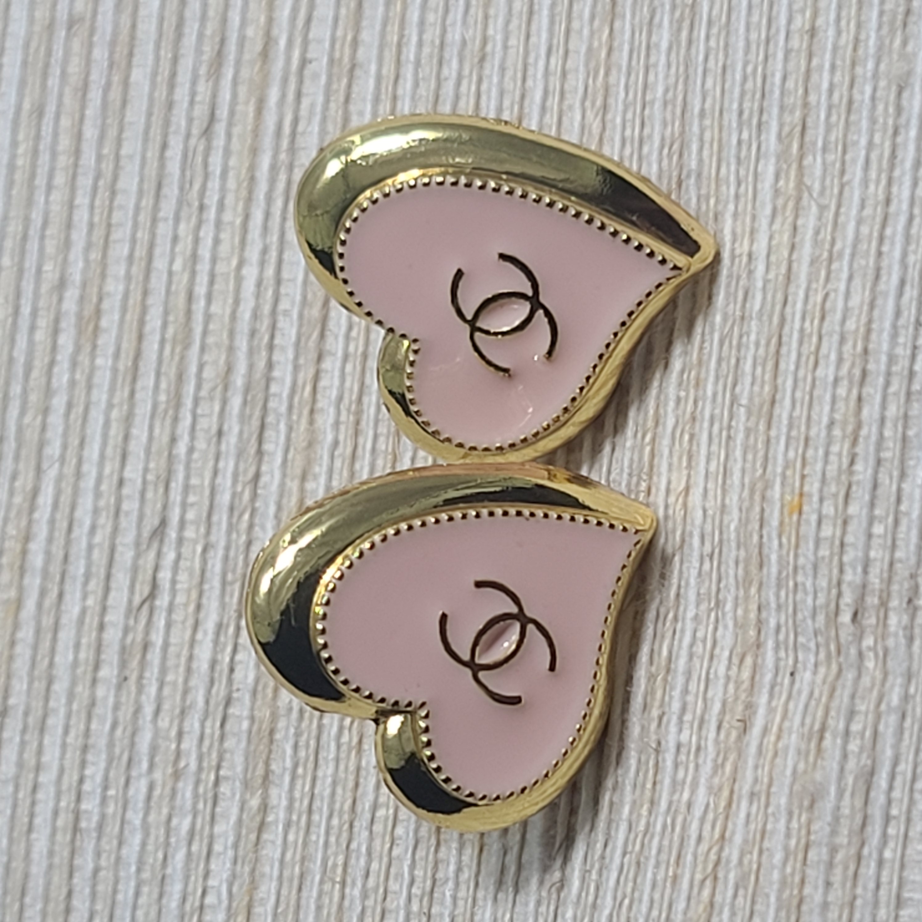 Pink CC Heart Button Earrings